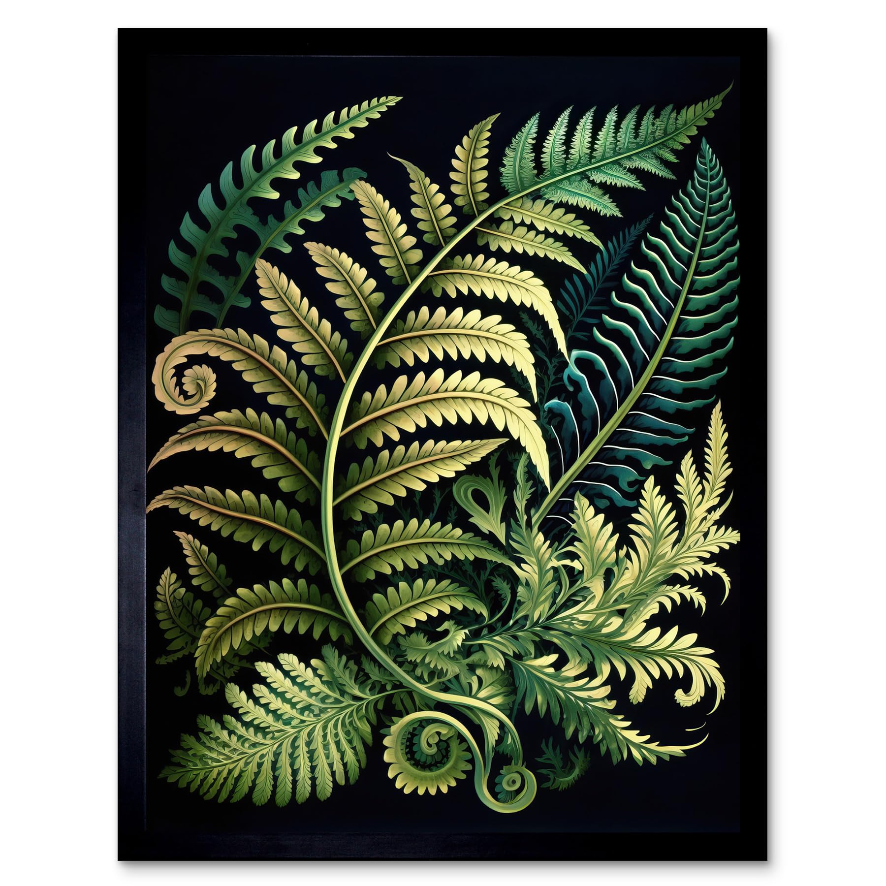 Artery8 Framed Art Print - Fern Fronds Leaf - 12x16" - Green