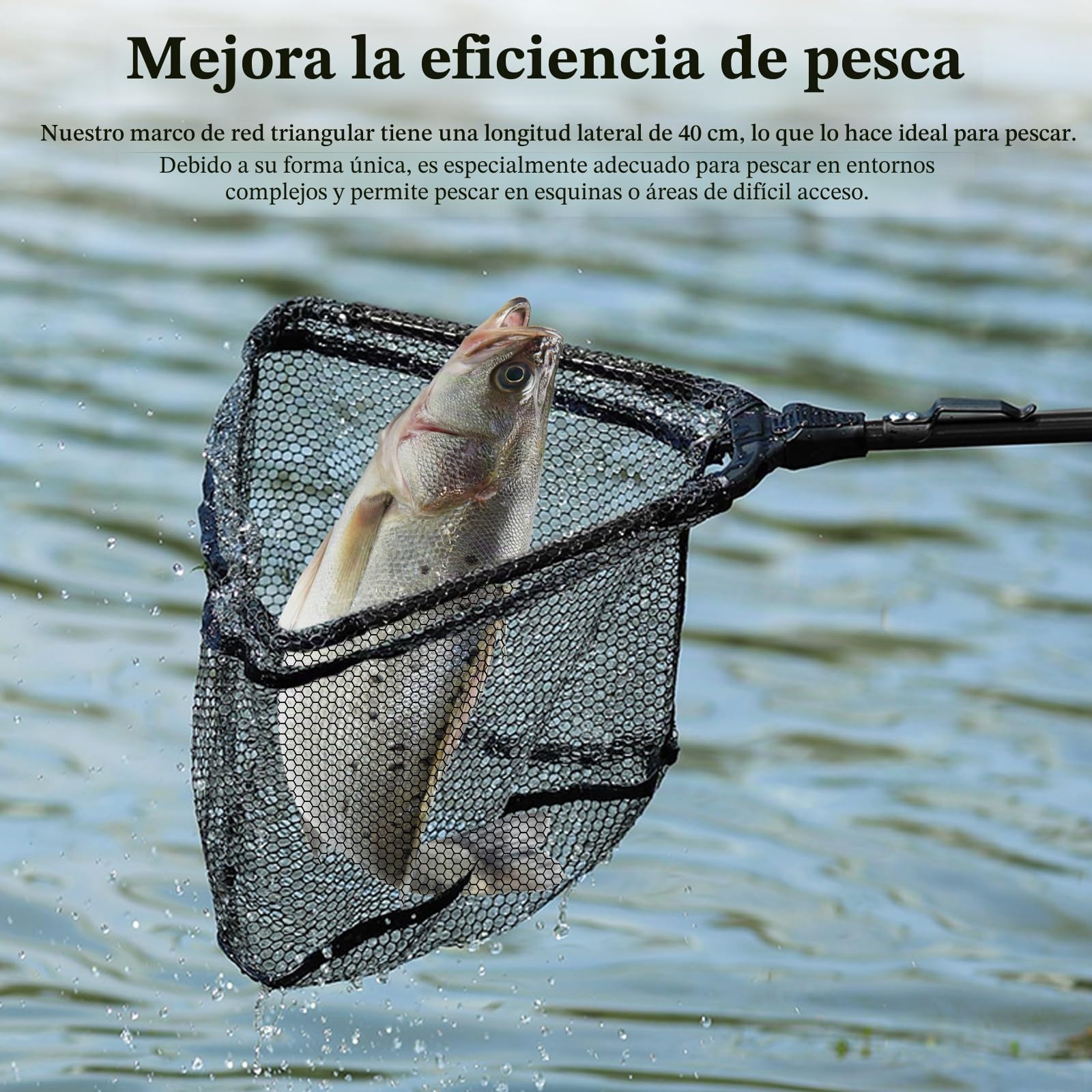 1 Pieza Réd De Pesca Telescópica,Red de Pésca Plegable Triangular,Red de Pésca Recubiertas,Sacaderas de Pesca con Mango Antideslizante para Kayak Salmón Pez Gato Bajo (Negro)