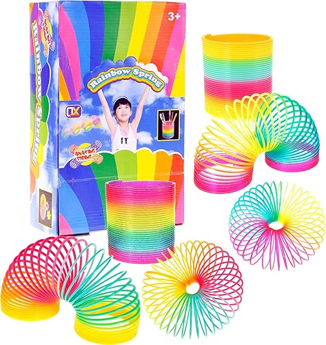 PowerTRC 6 piezas de juguetes grandes Slinky para niños, bolsas de regalo, arcoíris, regalos de fiesta, juguete de primavera, Slinkies para premios