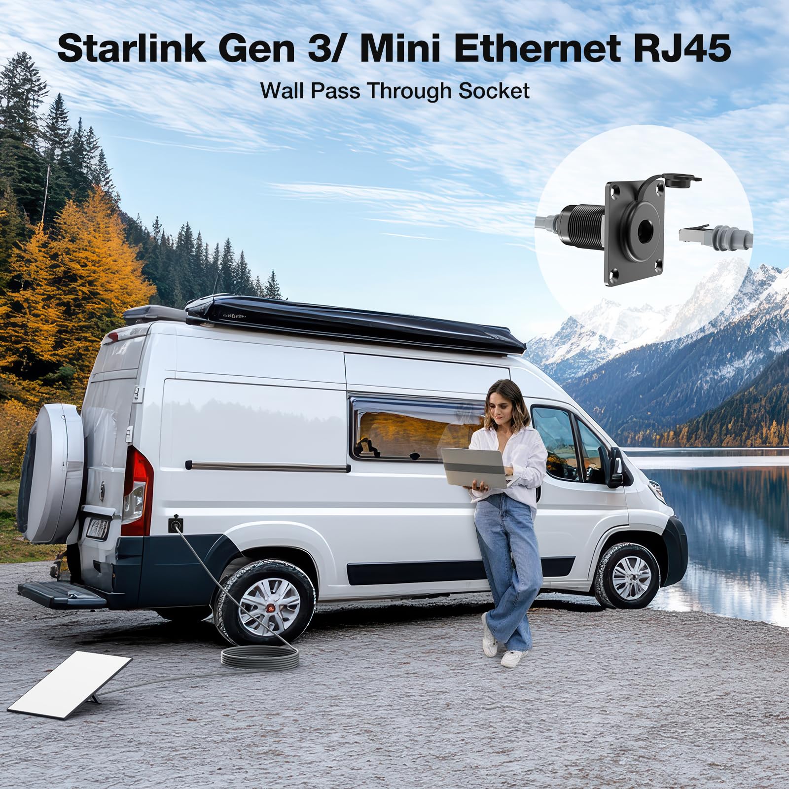 Prise murale RJ45 étanche pour Starlink Gen3/Mini, Ethernet CAT6 femelle vers femelle en aluminium, connecteur de panneau étanche IP68 pour camping-car, remorque hors réseau