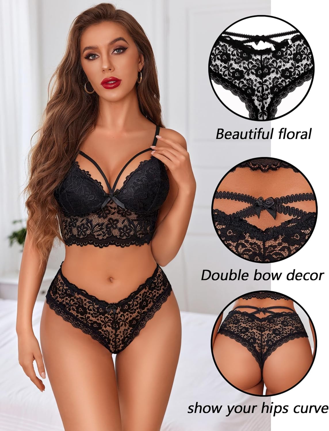 Avidlove Lace Cheeky Panties for Women Criss Cross Back Cute Floral Hipster Underwear - Image 4