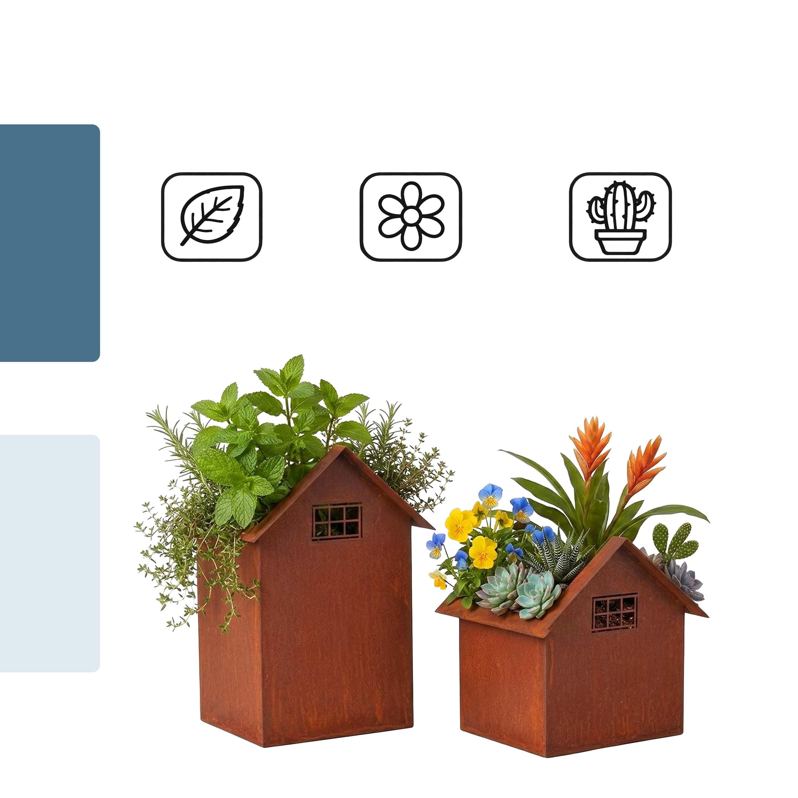 Relaxdays Decoro da Giardino Effetto ruggine, Set 2 pz, 2 Misure, Metallo, vasi/Lanterne casa