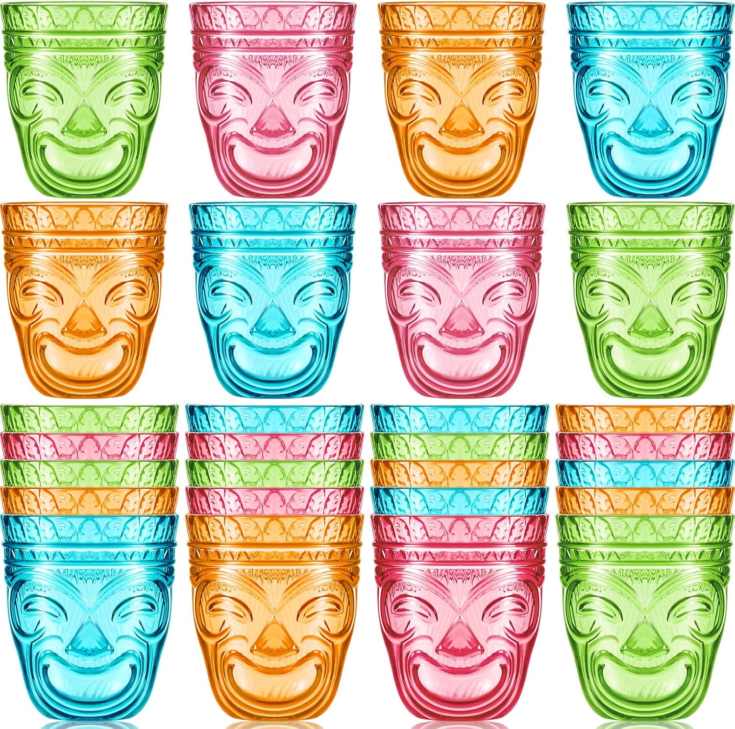 Irenare Tiki Shot Glasses Hawaiian Style Tiki Cup Plastic Tiki Mug Stackable Shot Glasses 2 oz Party Supplies (48 Pcs)