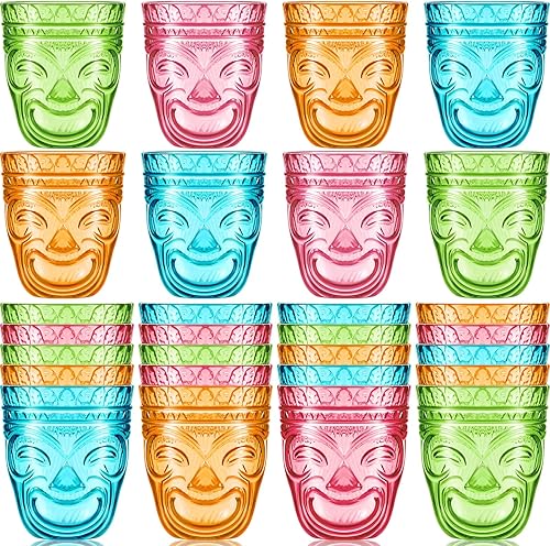 Irenare Tiki - Vasos de chupito estilo hawaiano, taza Tiki de plástico, vasos de chupito apilables de 2 onzas, suministros para fiestas (24 piezas)