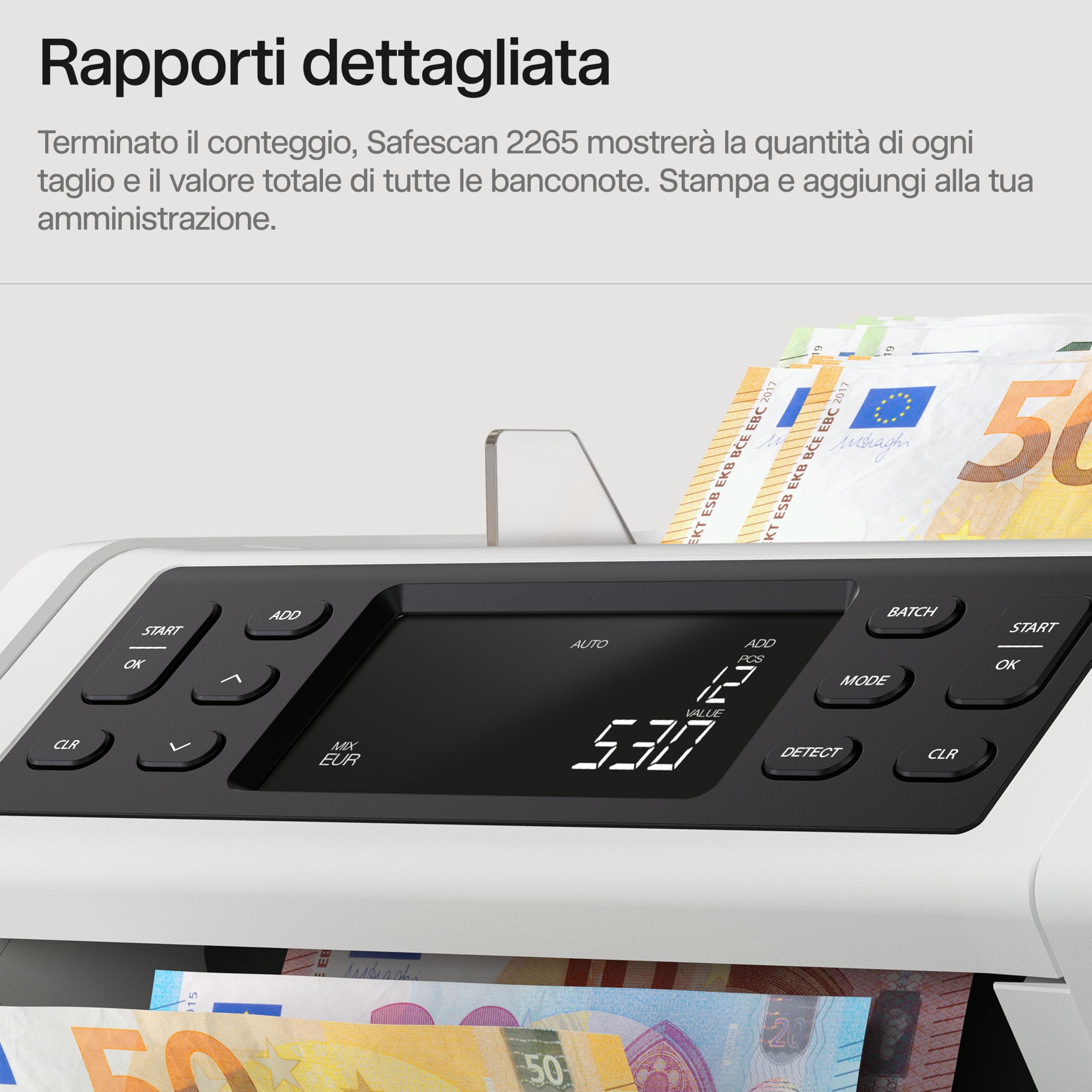 Safescan 2265 contabanconote che conta il valore di sterline inglesi e euro miste - Contabanconote con verifica banconote a 5 punti - Contabanconote per banconote ordinate e per tutte le banconote