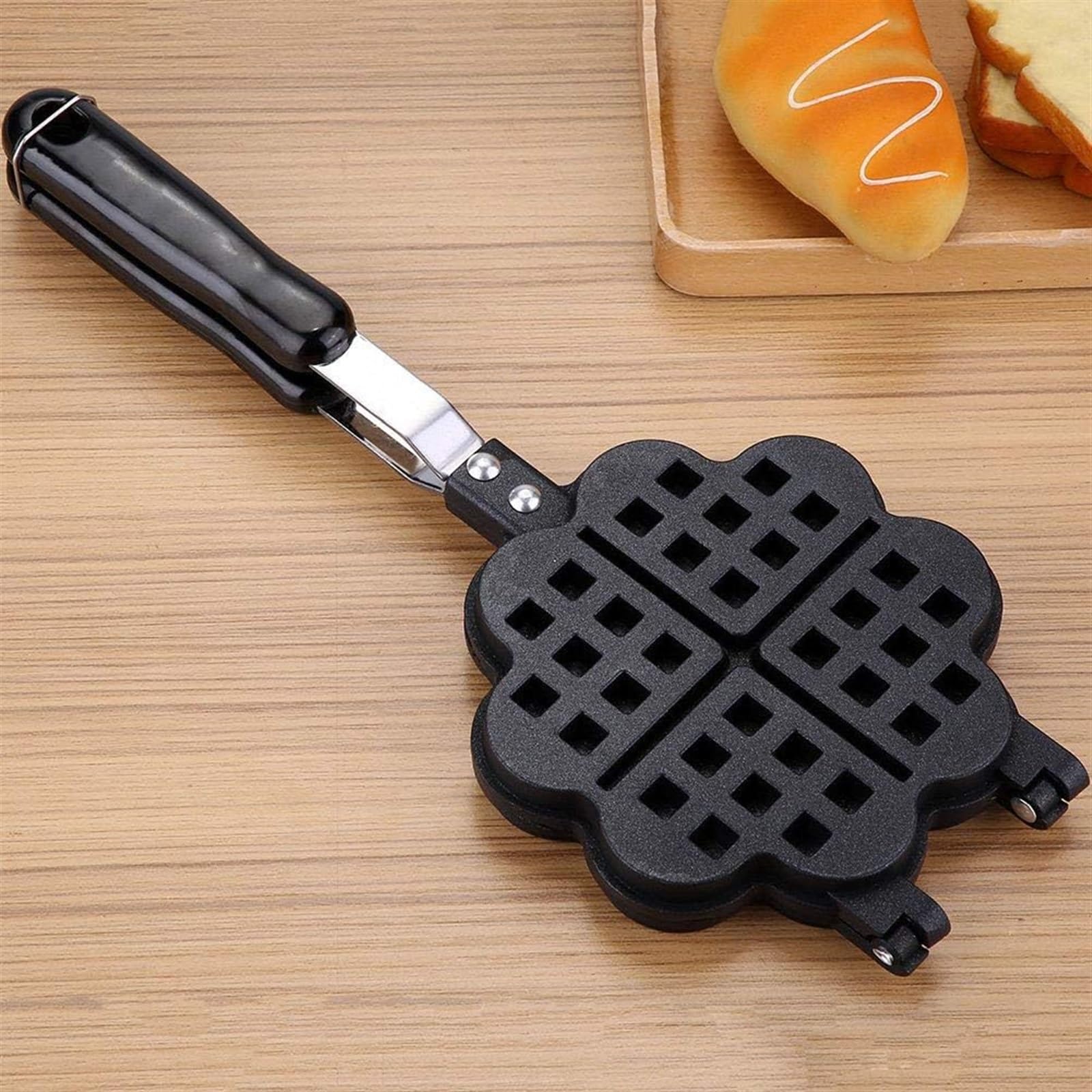 Piastra per Waffle Antiaderente in Lega di Alluminio, Stampo a Forma di Cuore, Vassoio da Forno, Stampo per Torte Fai da Te per Cucina, Colazione, Riscaldamento a Gas,