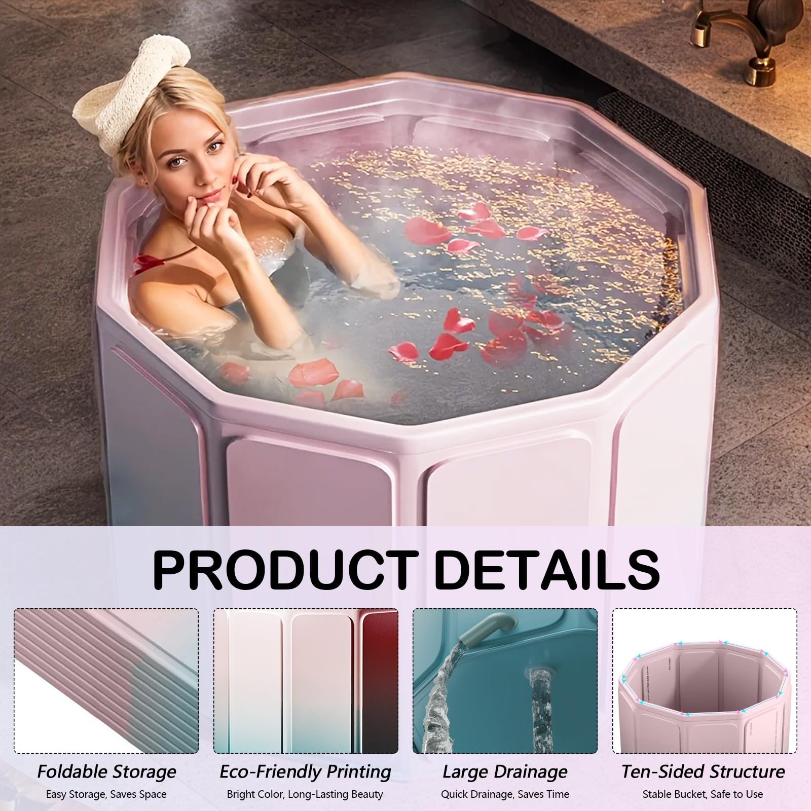 Baignoire Pliable, 80 x 70 cm (L x H) Baignoire Mobile Pour Bains Chauds Et Froids Pour Petites Salles De Bain Douche Spa Et Bien-être En Extérieur Bain De Glace Pour Adultes