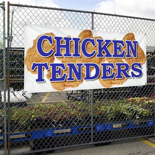 Miniatura 4 de Vinyl Banner Multiple Sizes Chicken Tenders Food Fair Truck Restaurant Food & Beverage Outdoor Weatherproof Industrial Yard Signs Blue 4 Grommets