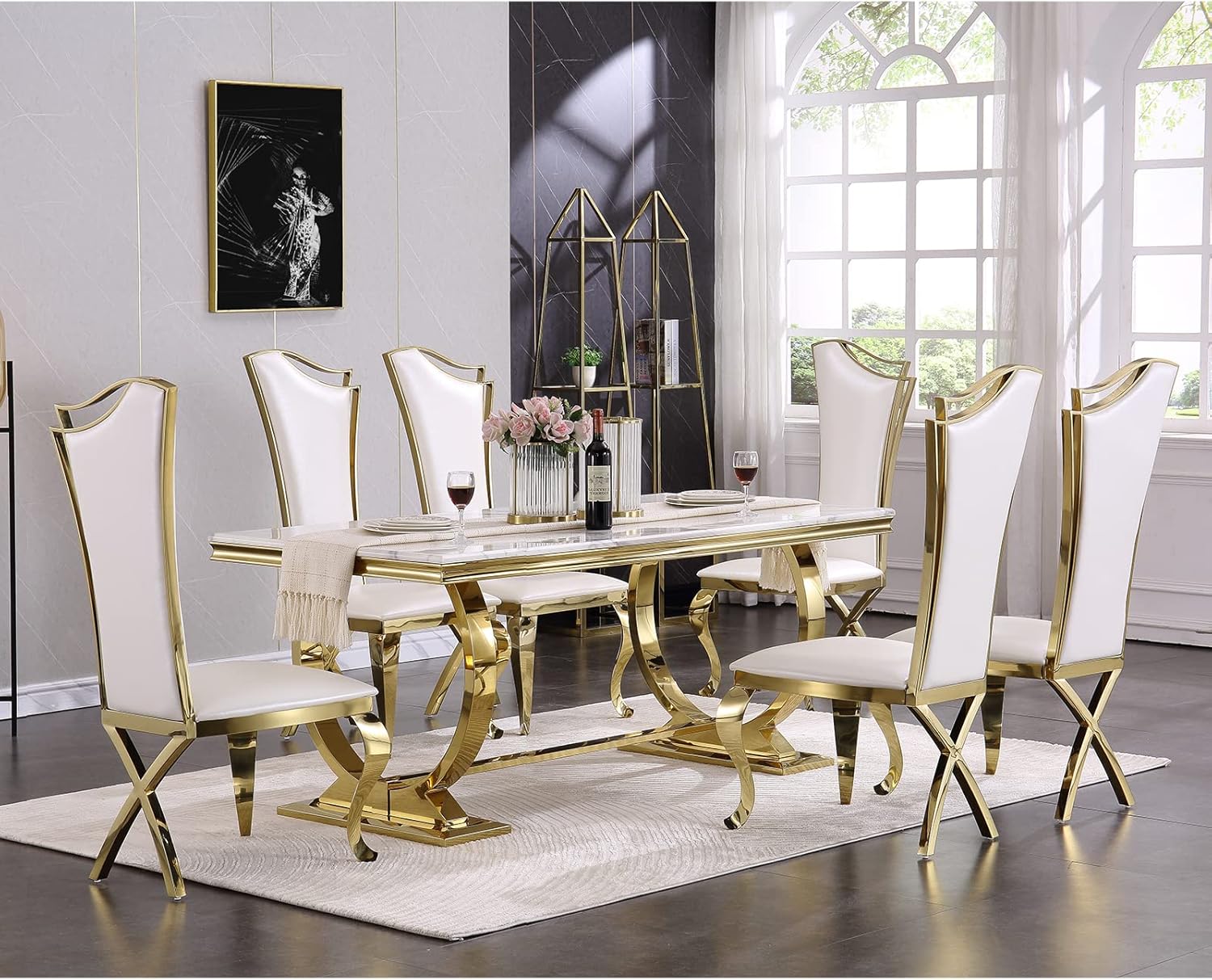 Amazon.com - Asday 7 Piece Dining Table Set for 6, Gold Kitchen and ...