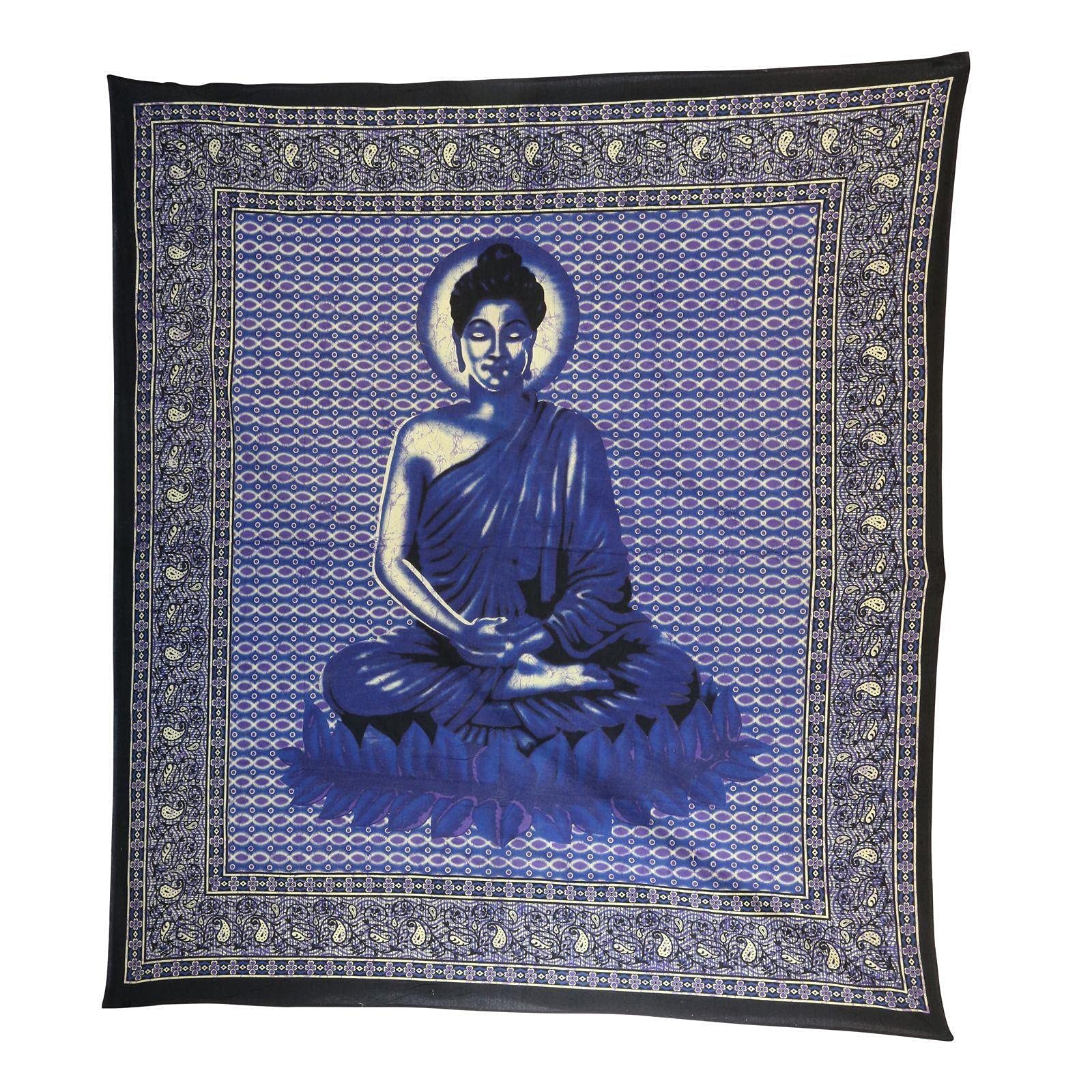 Couverture de méditation Buddha bleue pour créer un coin zen et habiller un grand lit