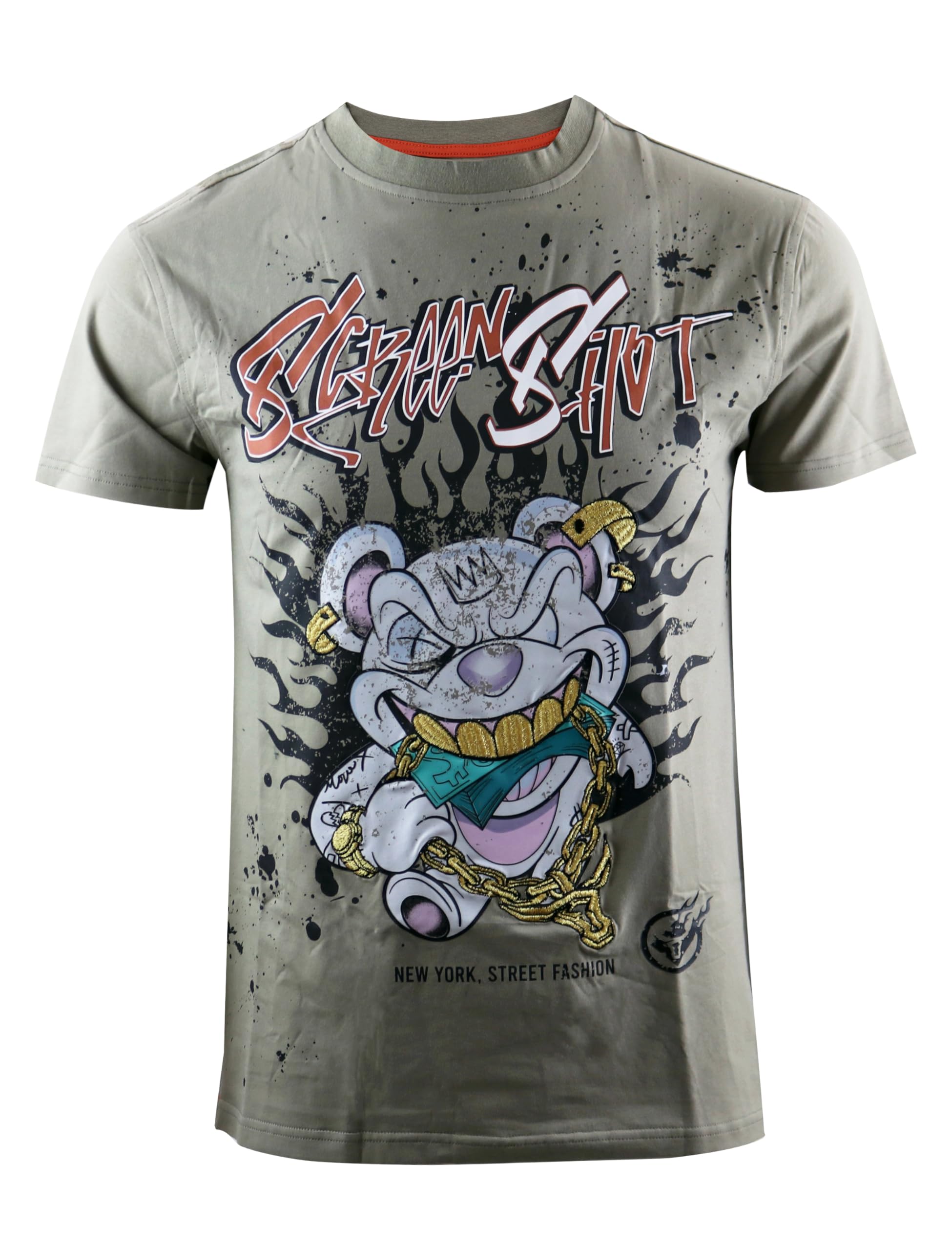 SCREENSHOT-TEE5202 Mens Hip-Hop NYC Streetwear Ultra Premium Technique Tee, S11506-olive/Grey, Medium