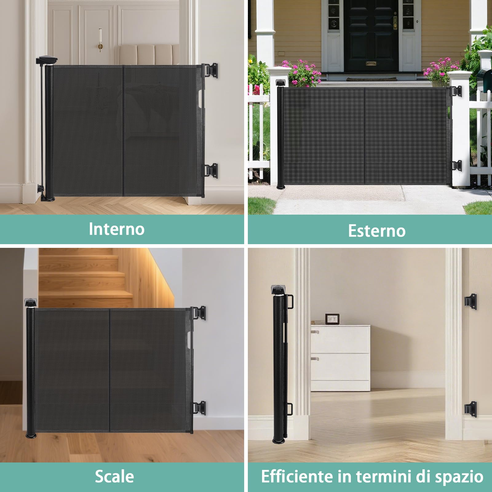 Griglia di protezione per scale allungabile per bambini, 150 CM Cancelletto estensibile per scale per animali domestici, per scale estraibile, per scale, porte, corridoi, interni ed esterni