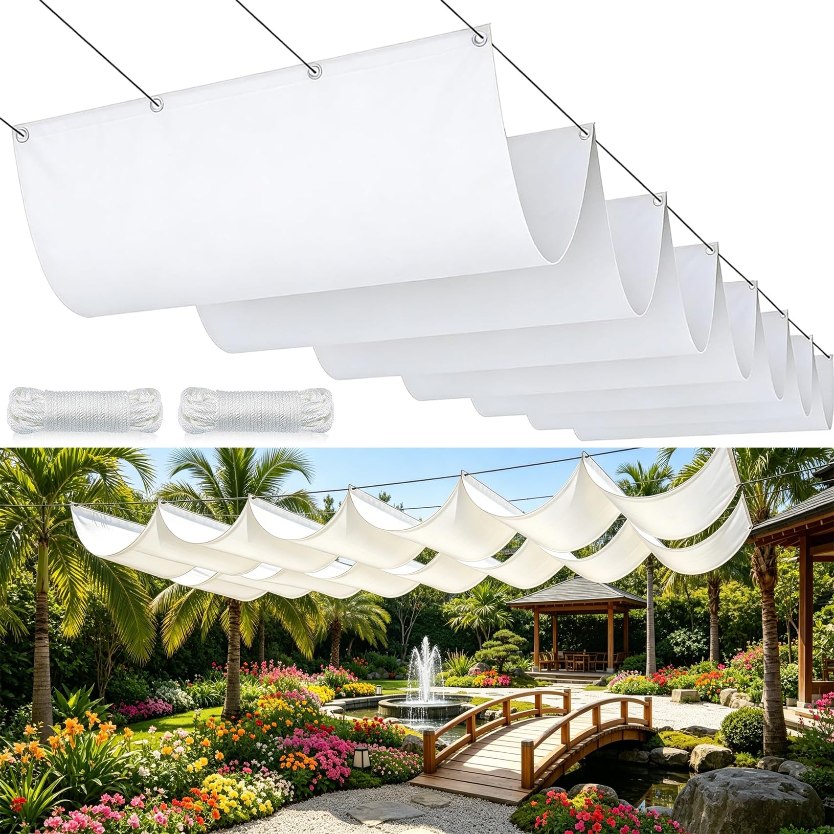 Voile d'ombrage rétractable blanc 96x260 cm imperméable pour structure de pergola