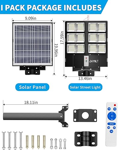 Miniatura 6 de JAYNLT Y-2000W Luz de calle solar, 200000LM 6500K al aire libre del atardecer al amanecer, IP67 impermeable luz de seguridad solar con sensor de