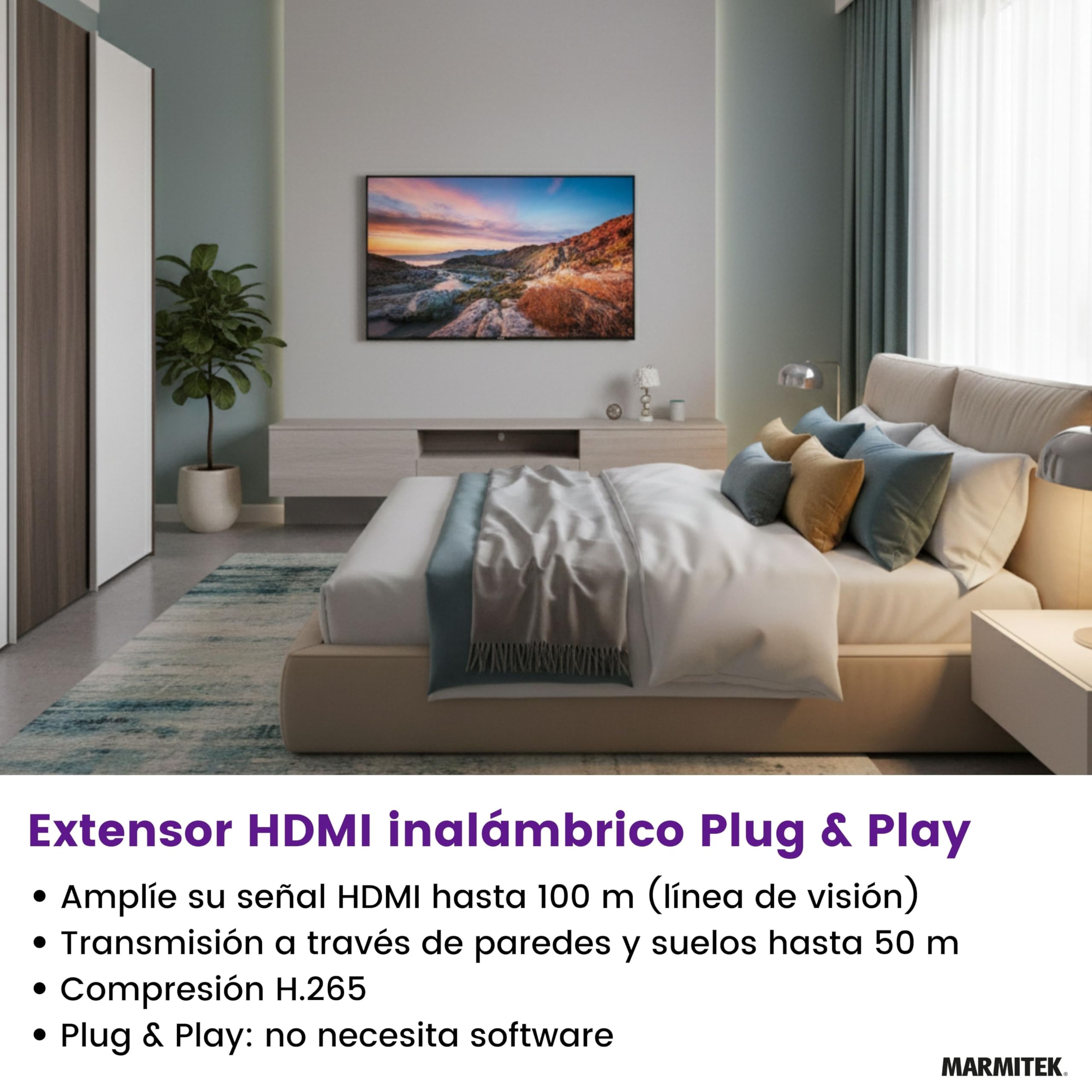 Marmitek TV Anywhere Wireless HD 2 - Extensor HDMI inalámbrico Full HD | Ver TV en cualquier habitación, transmisor y receptor HDMI sin cables, alcance 100 m, 1080p, Plug & Play, loopthrough