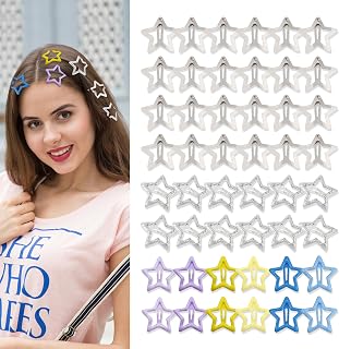 48 Pcs Star Snap Hair Clips, Silver 2000s Y2K Hair Barrettes, Non-Slip Metal Hair Clips Glitter Star Shaped Hair Barrettes Hair Pins Stars Hair Accessories for Women