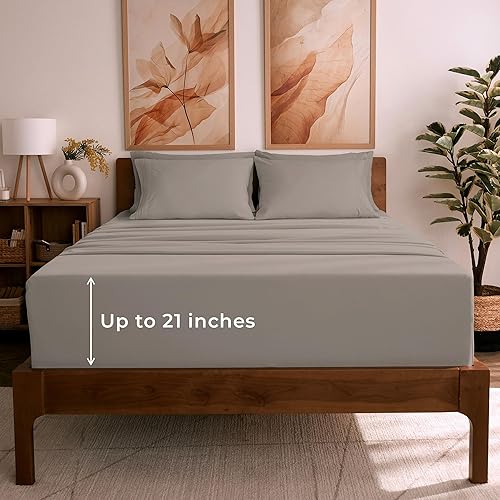 Miniatura 53 de Mellanni - Juego de sábanas King de 6 piezas de la colección Iconic, (incluyendo 4 fundas de almohada), bolsillo extraprofundo de 21 pulgadas, fácil