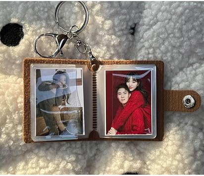 2Piece Mini Leather Photo Album With Keychains For Family DIY Small Photo Album 2Inch Photos Pocket With Key Chain