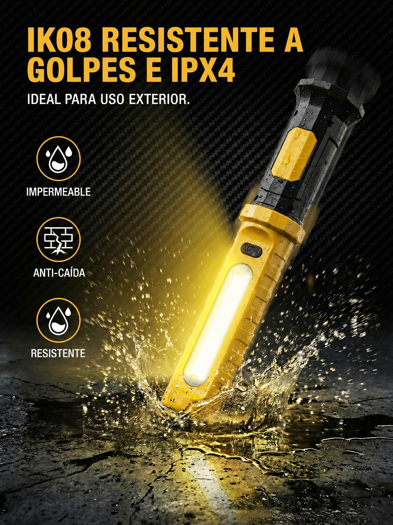 3000LM Linterna Taller Mecánico, 5200mAh Lámpara de Trabajo 2 en 1 Separable con Powerbank, Imán y Gancho, IP54 Luz SOS para Reparación de Coche (Amarillo brillante)