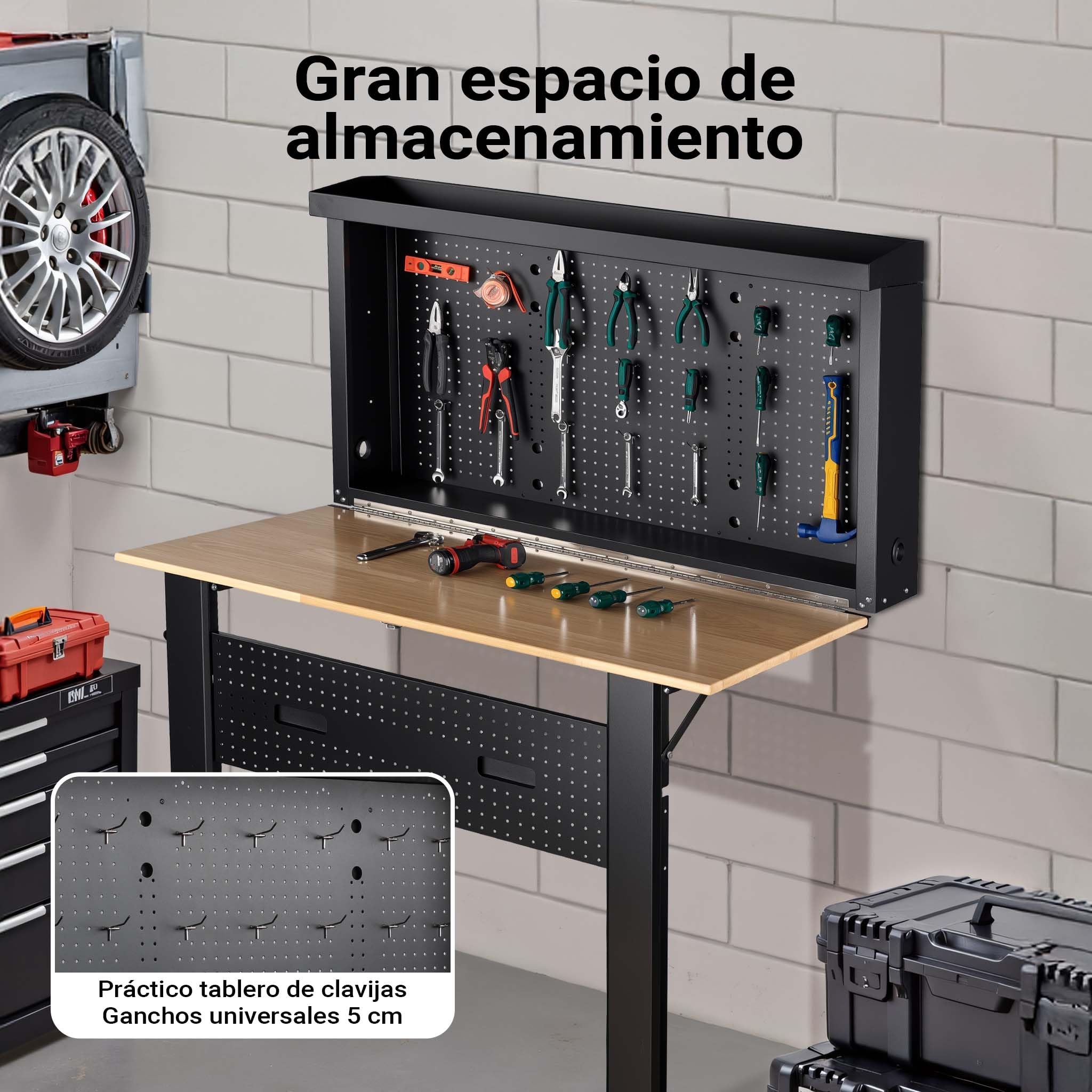 Wiltec Banco de Taller Plegable Montaje en Pared Carga hasta 200 kg Tablero de Mesa de Madera Maciza
