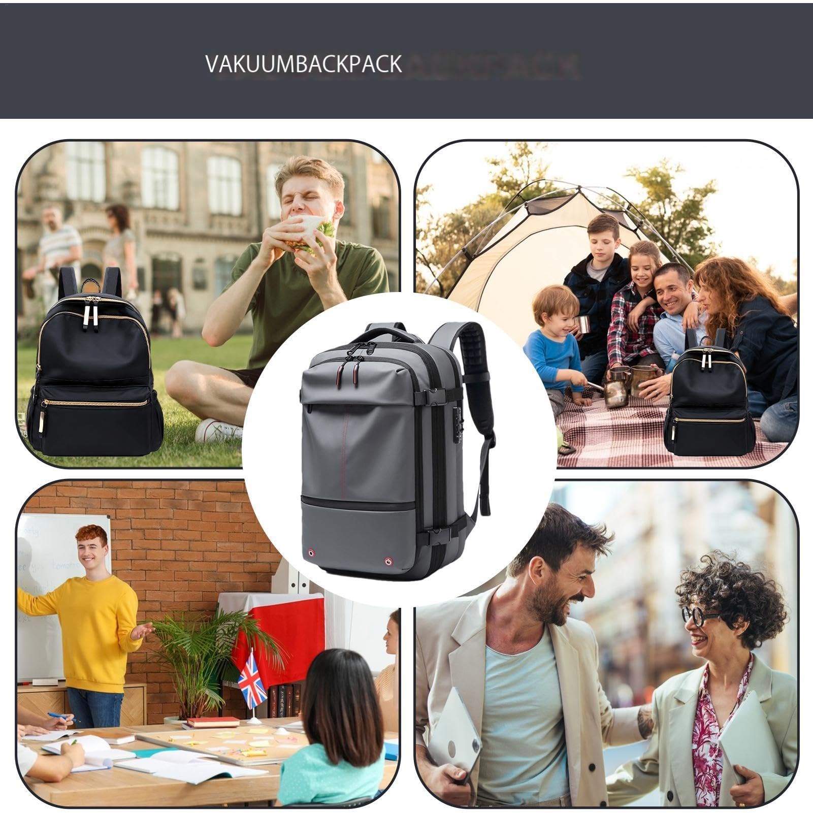 Zaino da viaggio sottovuoto – Airpack 60L espandibile scomparto per computer | imballaggio sottovuoto in tessuto Oxford, zaino airpack con blocco password, impermeabile, separazione secco/naso