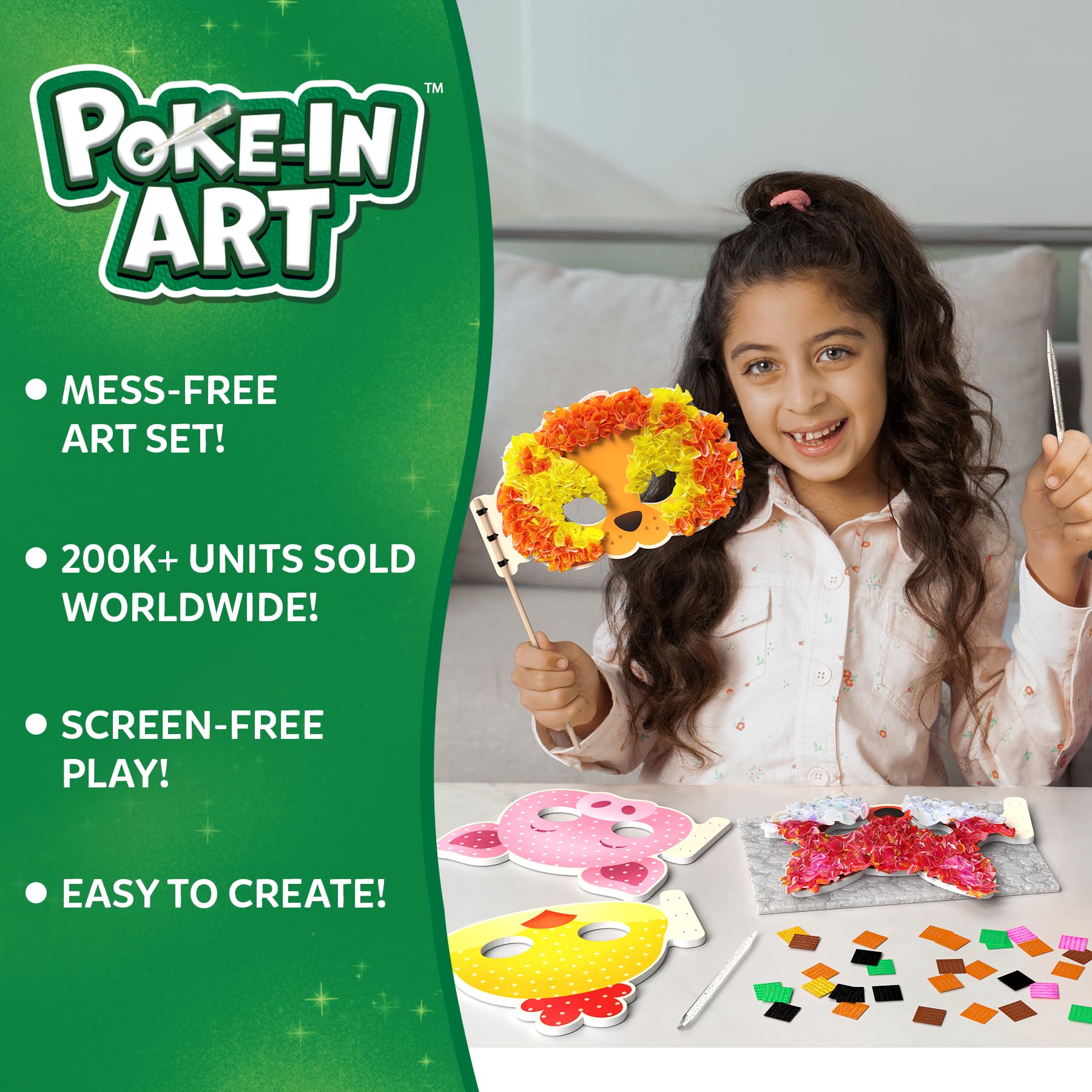 Skillmatics Poke-in Art - Animal Masks, Mess-Free Fun for Kids, DIY Sewing Craft Kits, Creative Activity, Gifts for Girls & Boys Ages 4, 5, 6, 7, 8, 9 — view 2