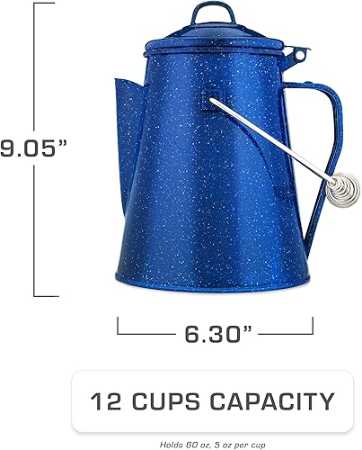 Miniatura 4 de COLETTI Hervidor clásico de campamento de 60 onzas, tetera de té y campamento, sin aluminio ni plástico, ideal para hervir agua [esmalte azul]