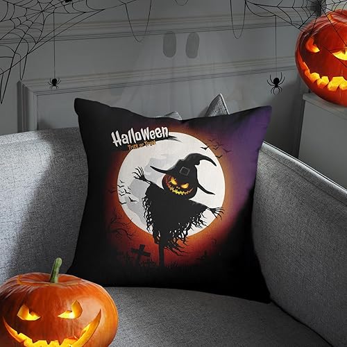 Miniatura 2 de Arttown Juego de 2 fundas de almohada cuadradas de lino de 18 x 18 pulgadas, diseño de calabaza, luna, otoño, búho, decoración del hogar y almohadas