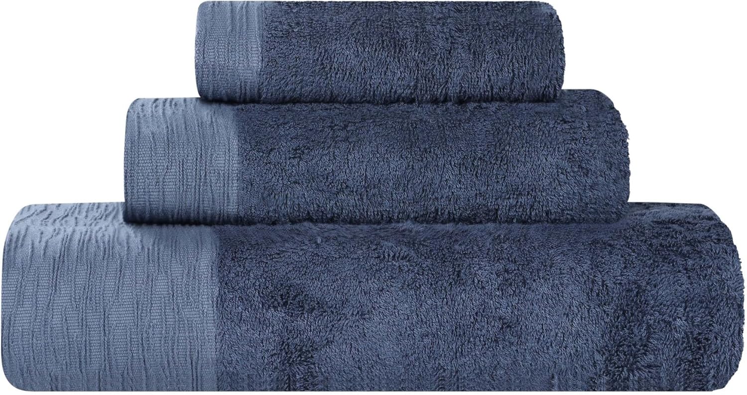 Superior Rayon from Bamboo Blend 3-Piece Towel Set, Luxury Quick Dry, Bathroom Essentials, Shower, Spa, Plush Soft Absorbent Towels, Includes 1 Bath, 1 Hand, 1 Washcloth/Face Towel, Navy Blue