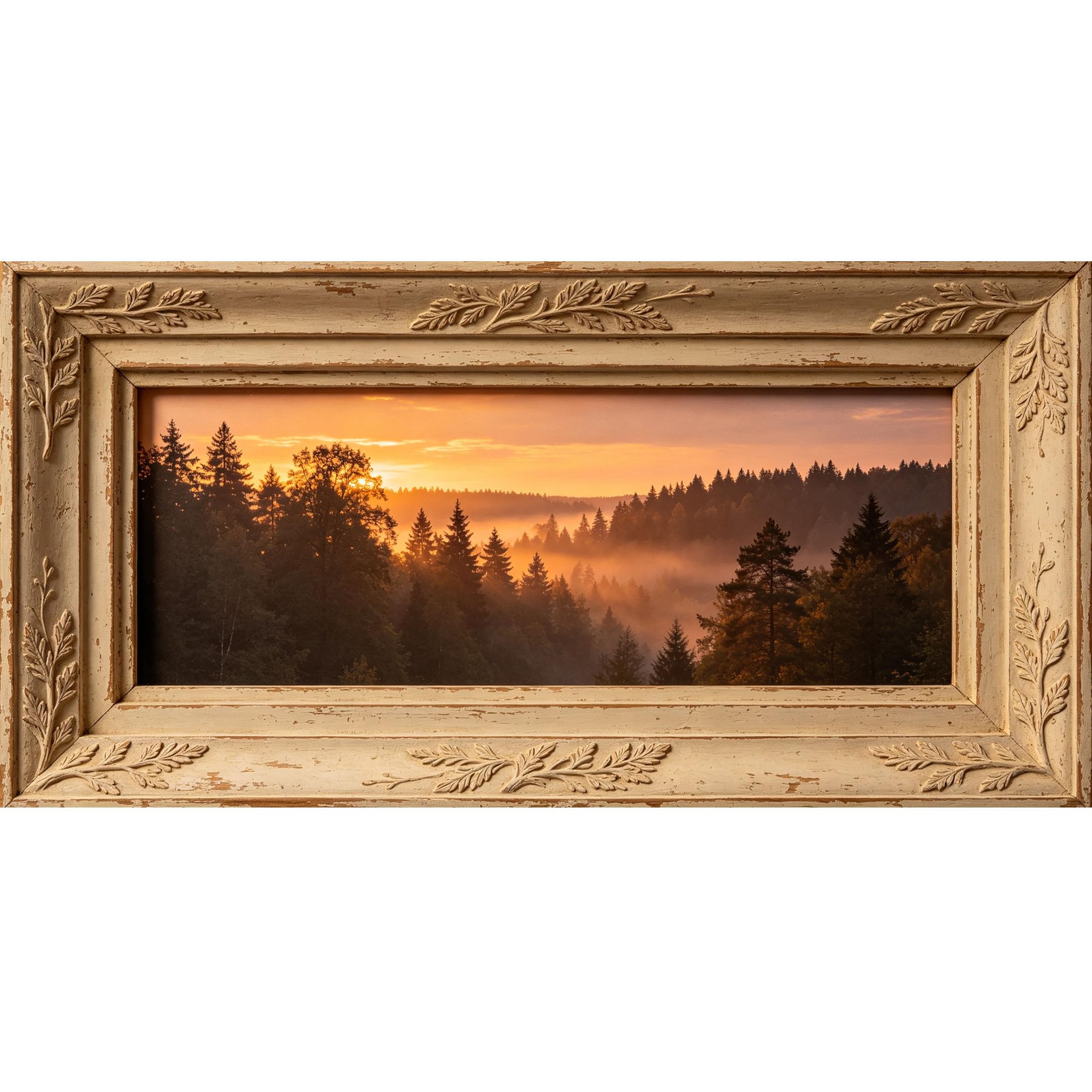 Agglomerix 3D Framed Wall Art Sunset Forest Landscape Pine Tree Misty Valley Farmhouse Style Large Size SelfAdhesive Removable Wall Decor Prints Artwork for Living Room Bedroom Office