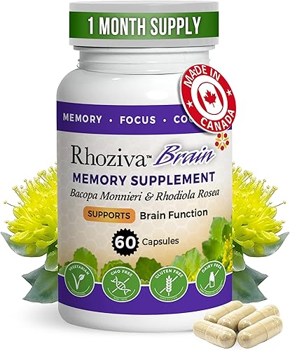 Suplemento cerebral - Memoria y enfoque, Rhodiola Rosea, salud cognitiva, concentración, claridad mental, con Bacopa Monnieri, biotina, nootrópico,