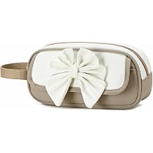 AO ALI VICTORY Cute 3D Bowknot Pencil Case for Girls, Large Capacity Waterproof Pencil Pouch with Wrist Strap, Pink-White Stationery Bag for School brown