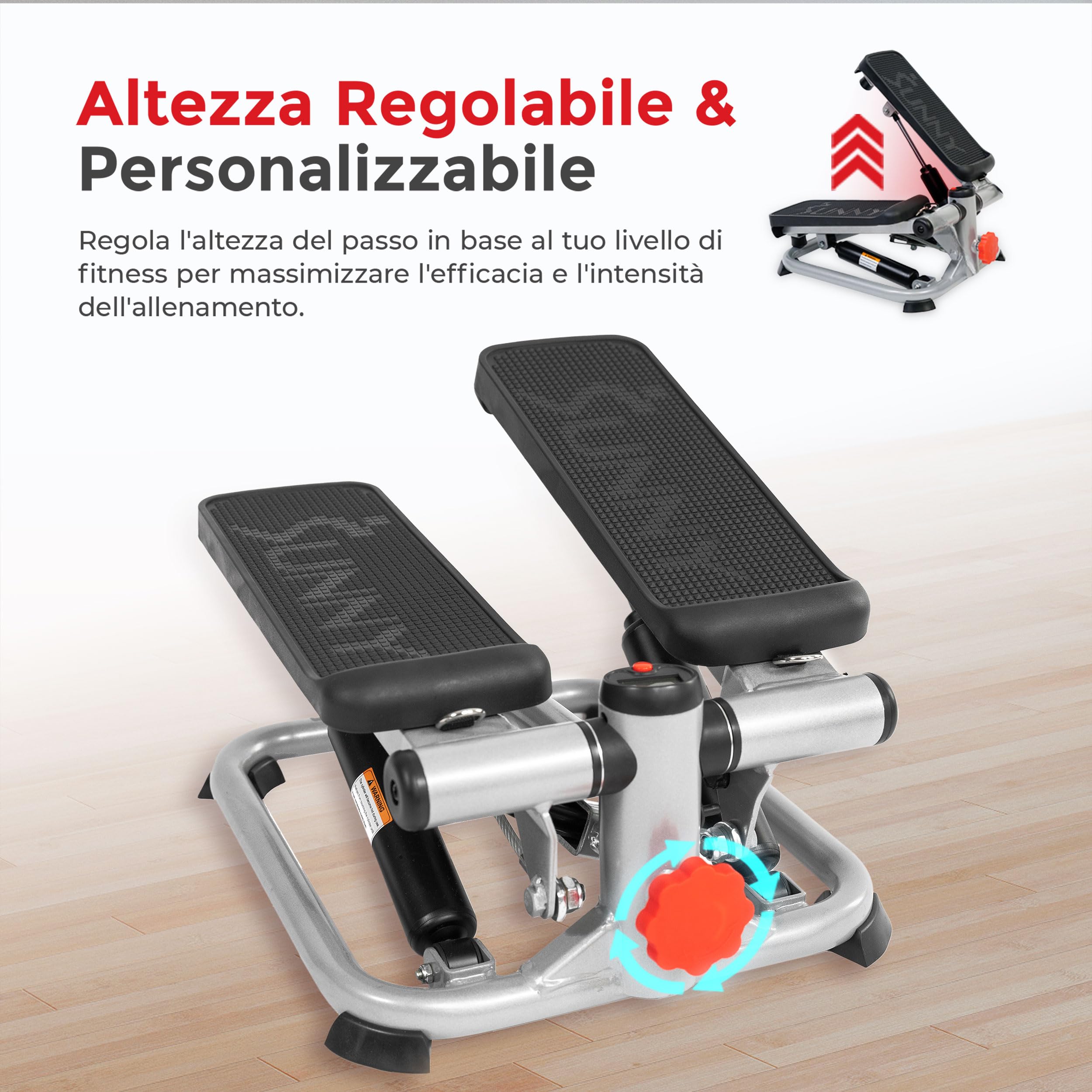 Sunny Health & Fitness Mini Stepper per Allenamento a Casa, Stepper da Scale per Esercizi, Attrezzatura Cardio a Basso Impatto, con Movimento Twist Opzionale/Fasce di Resistenza/App SunnyFit Gratuita