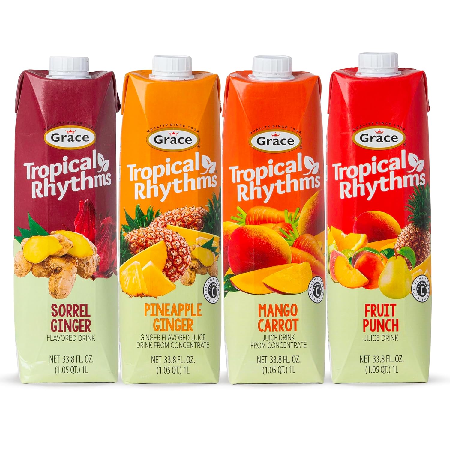 Grace Tropical Rhythms Juice 1 Liter (33.8oz) (Assorted Flavors (4 Pack))