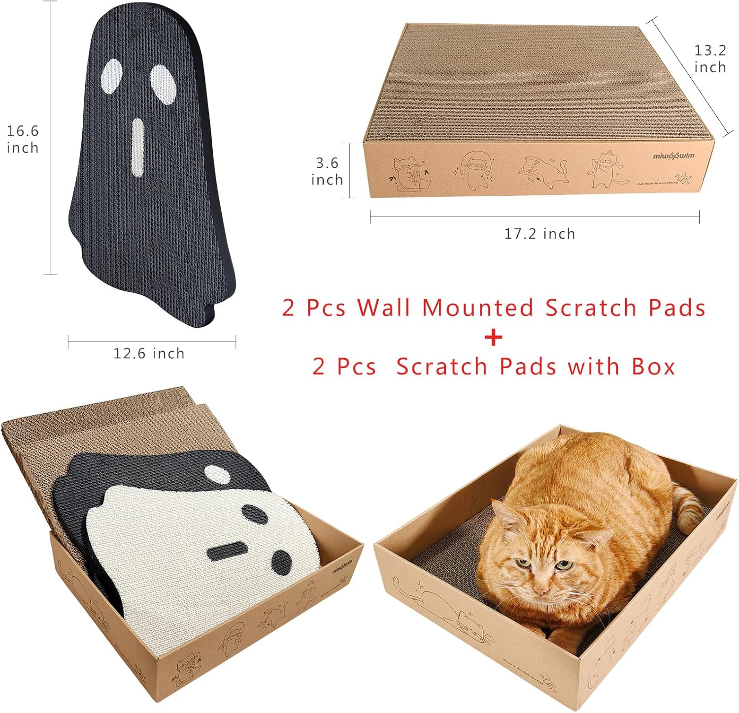 review 2 Packs Wall Mounted Cat Scratcher, 2 Packs Cat Scratch Pad with Box,4 Packs in 1 Vertical Cat Scratchers Cardboard for Indoor Cats (Halloween Ghost Wall Mounted)