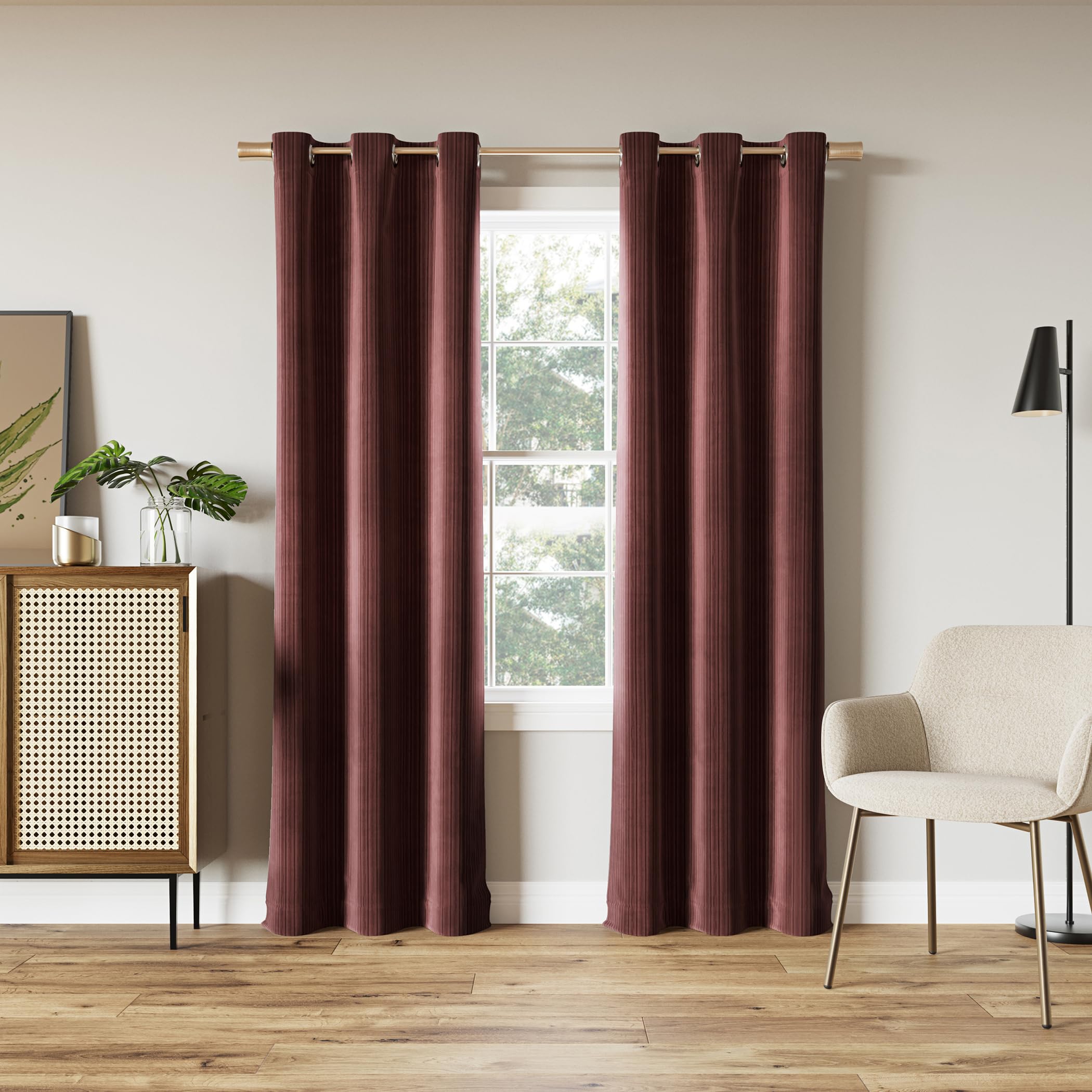 Sun Zero Scarlett - Coppia di tende oscuranti in velluto plissettato con occhielli, riduzione del rumore, 101,6 x 213,4 cm, colore: rosso vino