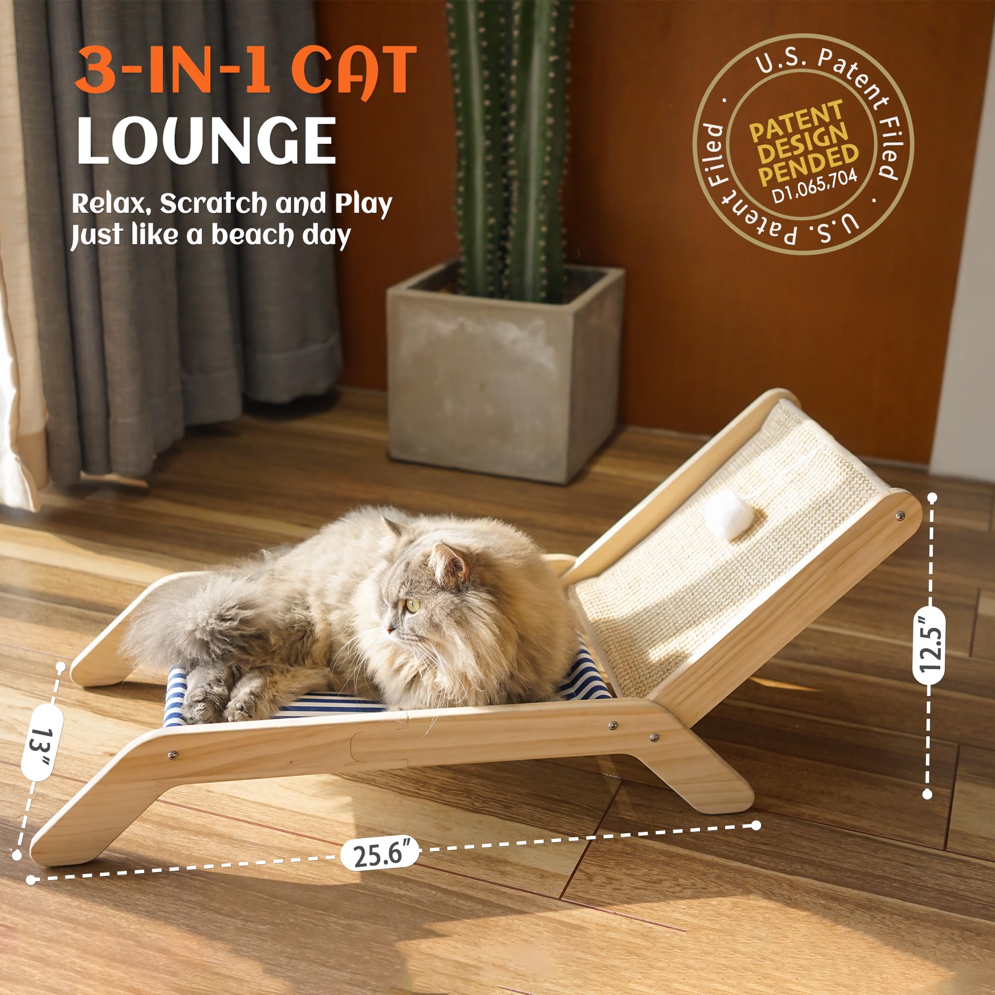 PETKARAY Hamaca para gatos con poste rascador de palmera de coco, acogedora silla de playa elevada, tumbona original para gatos de interior