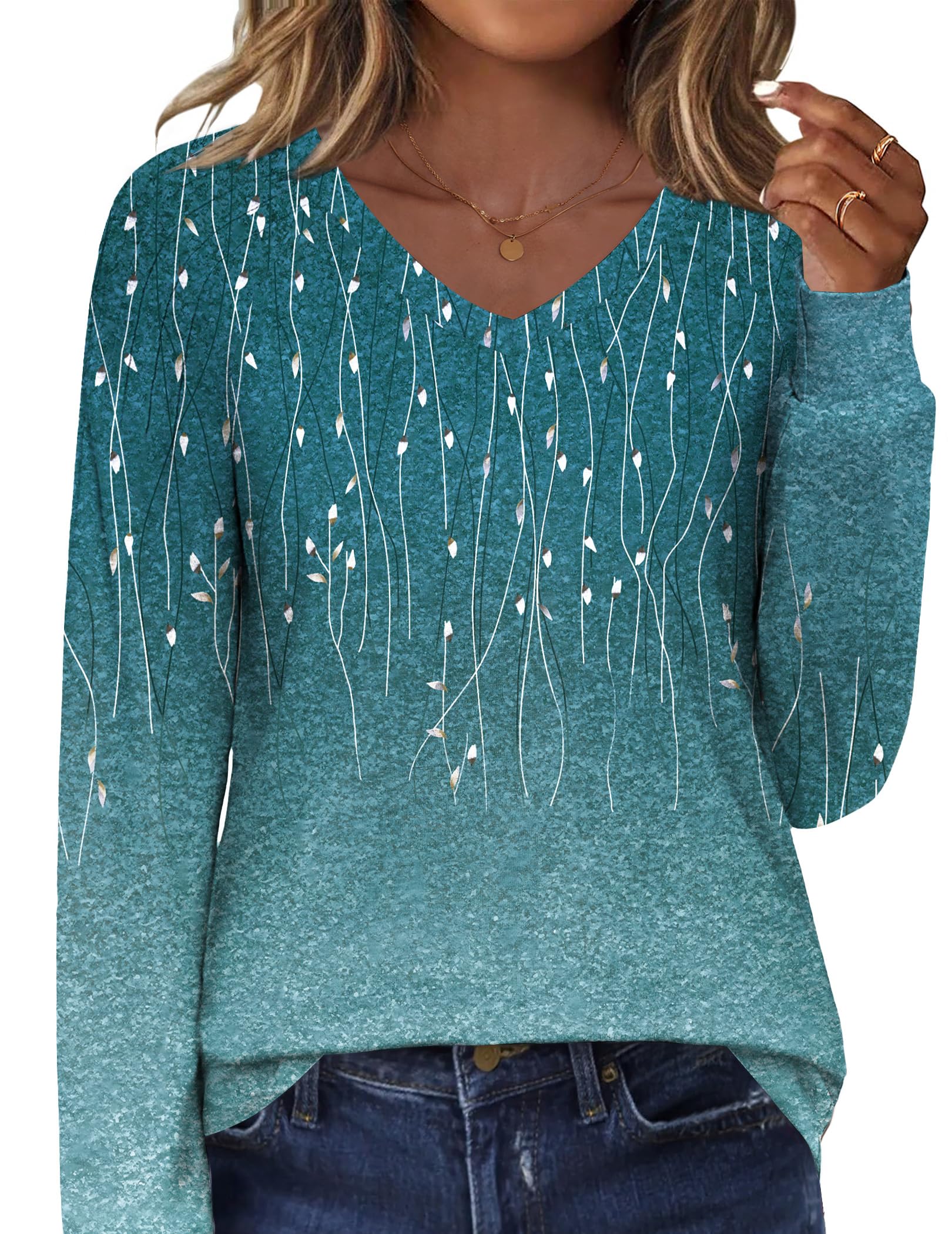 Zeagoo Long Sleeve Womens Tops Casual V Neck Shirts Pleated Dressy Blouses 2025 Fall Tunic Fashion Clothes