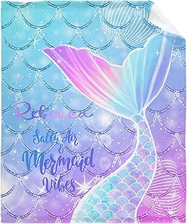 Cute Mermaid Tail Scales Custom Blanket Personalized Name Blanket with Text for Great Gift for Family, Christmas, Soft Flannel Customized Name Blankets for Girls, Boys S 50