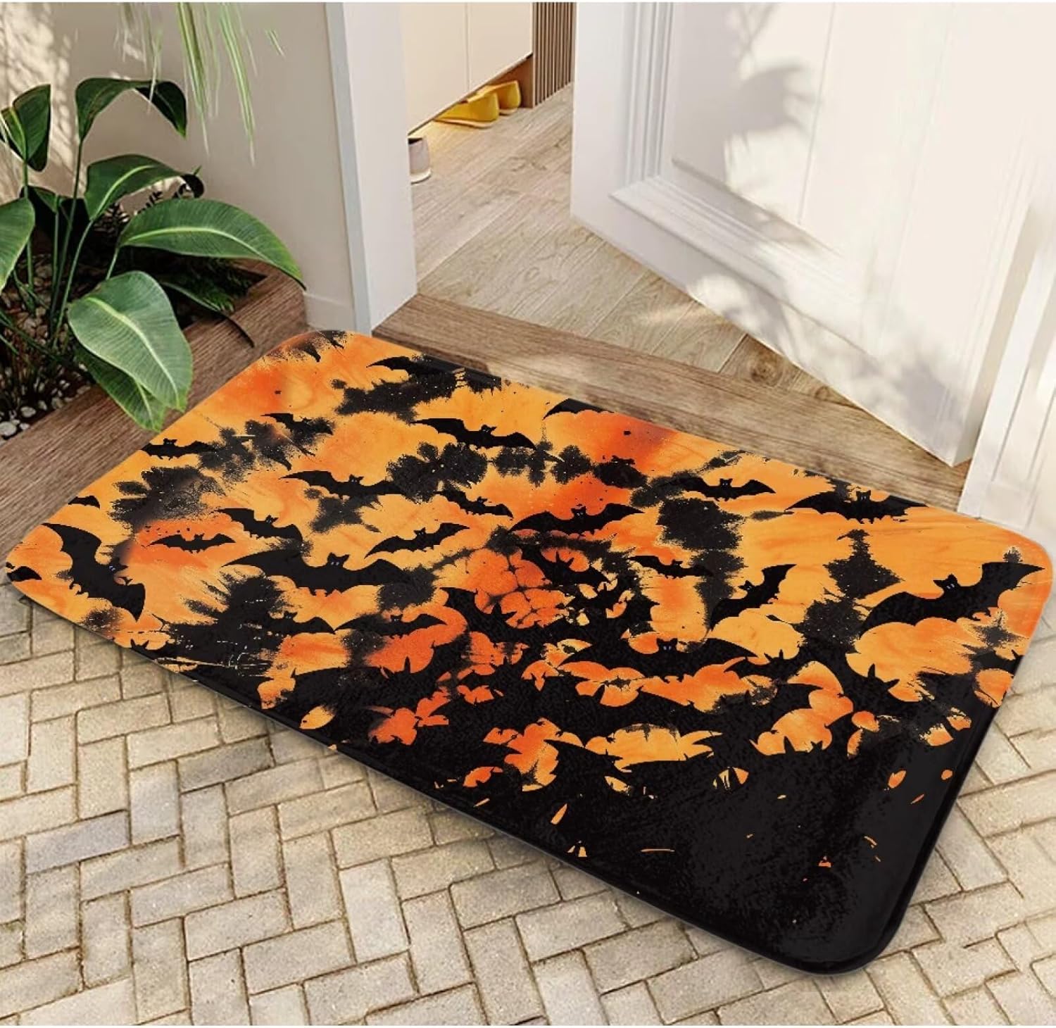 Orange Bat Welcome Door Mat, Non Slip Backing, Easy Clean, Indoor Door mat for Entry Way
