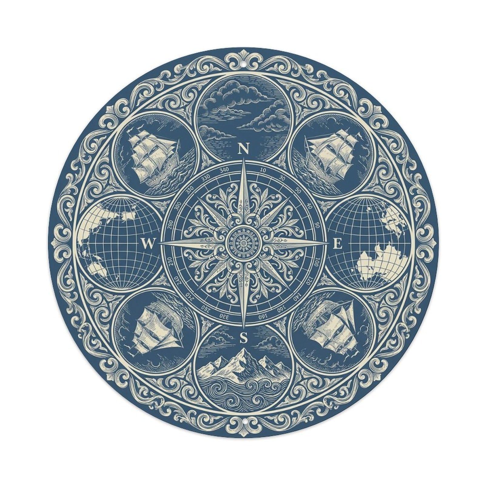 Vintage Nautical Compass World Map Pedigree Chronicle Metal Tin Sign