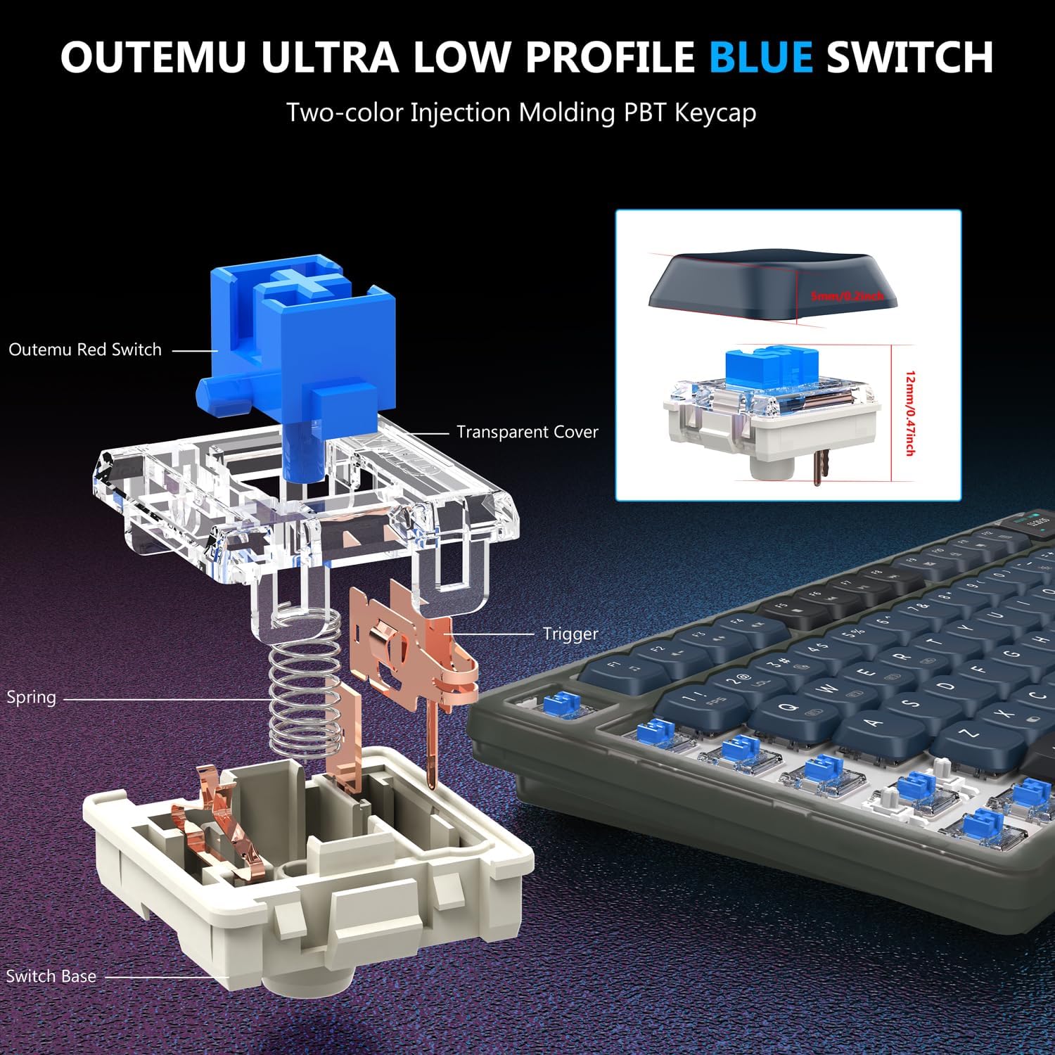 A.JAZZ AK832Pro Wireless Mechanical Gaming Keyboard 75% Low Profile Gasket with 2.4Ghz/Bluetooth 5.0/Wired Coiled Cable Screen Display RGB Backlight NKRO TKL for Win Mac Gamer (Ink Red/Blue Switch)