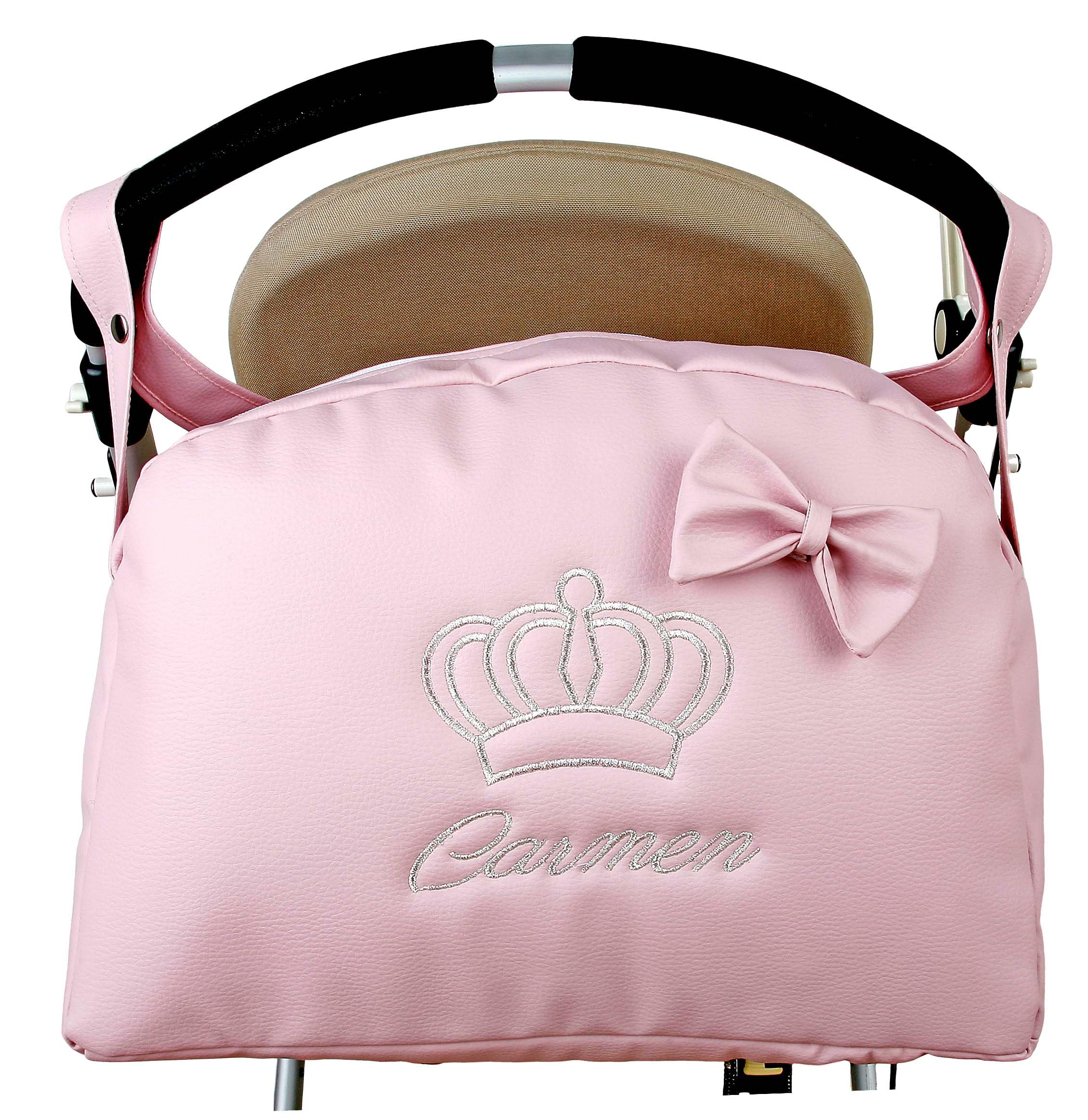 MODIN Bolso Carro Bebe Polipiel Bolso Carrito Bebe Personalizado Corona Bordado Bolsa Maternidad Bolso Hospital Bebé con asa larga para colgar