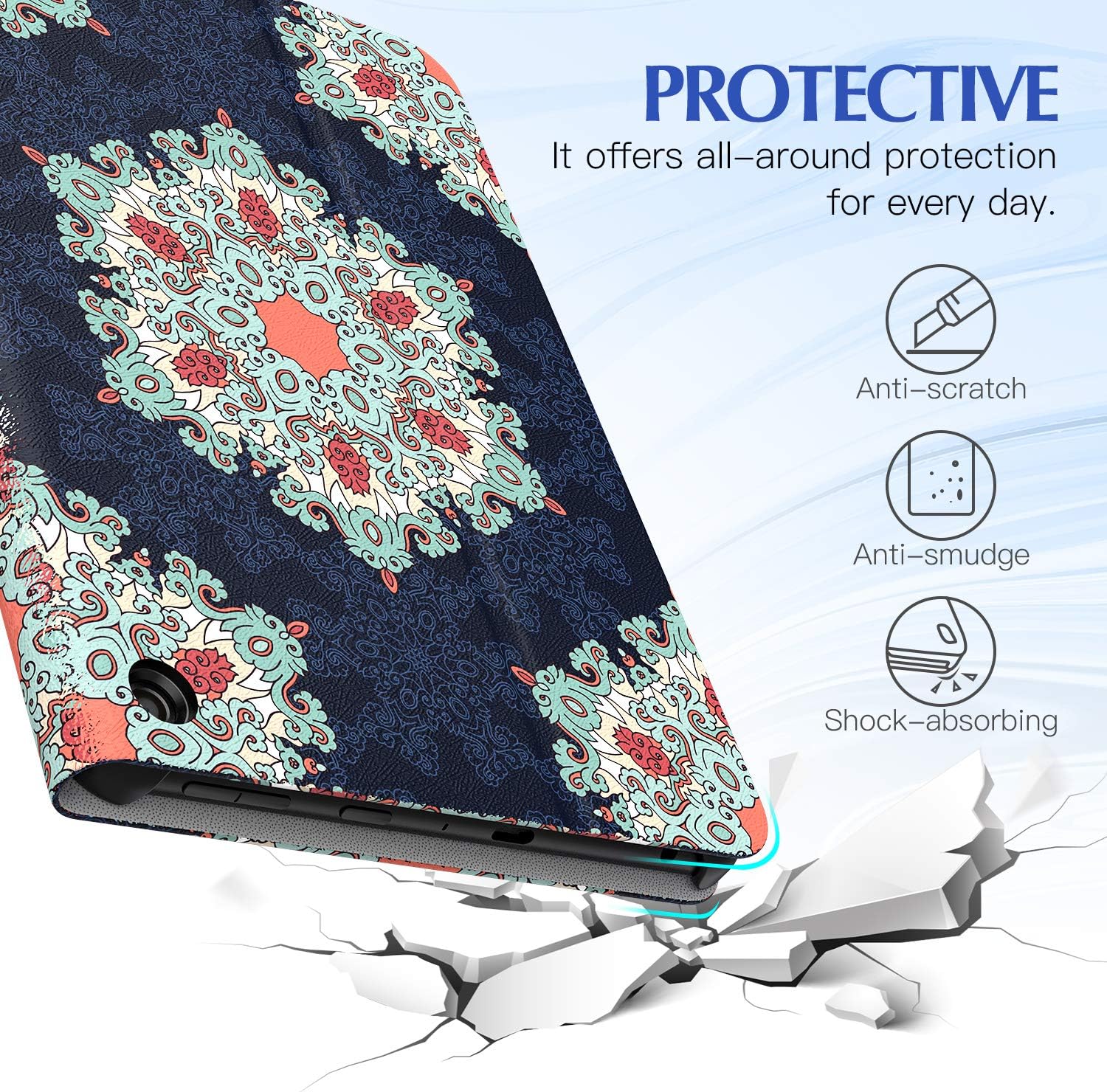 Dadanism Case for All-New Kindle Fire HD 8 Tablet(10th Generation 2020 Release) & All-New Fire HD 8 Plus 2020 Release, Lightweight Stand Cover with Auto Wake/Sleep - Circular Pattern