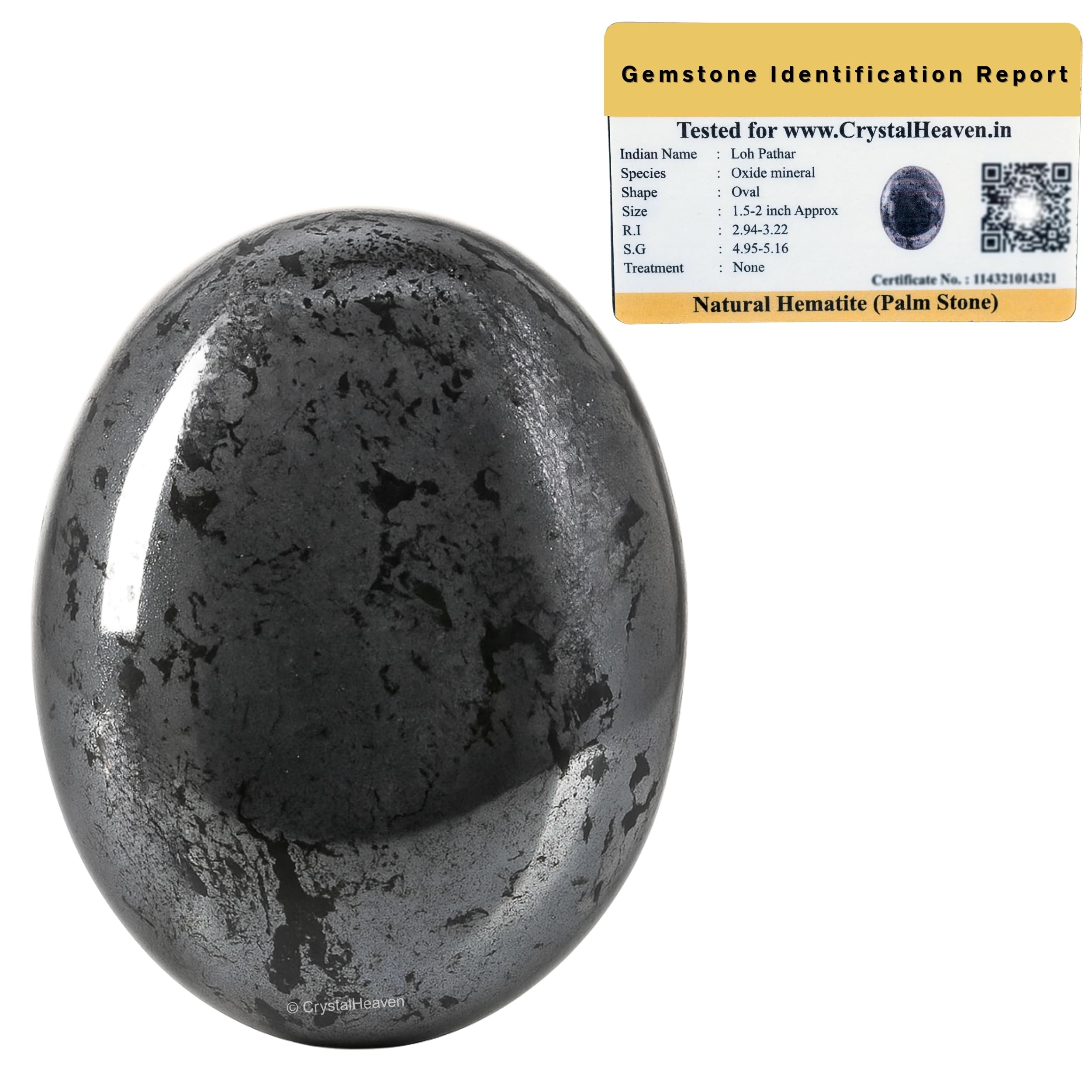 Crystal Heaven Certified Hematite Crystal Palm Pebbles Stones For Anxiety Str...