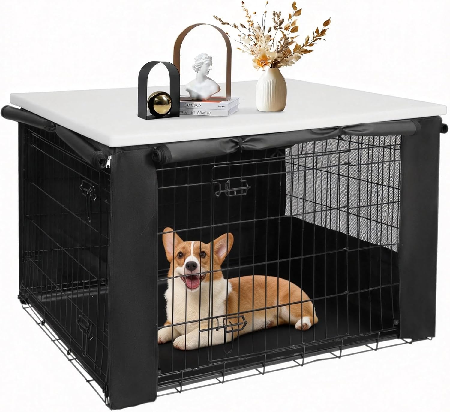 Rockever Dog Crate Cover with Tabletop for 36 Inch Dog Cage, Heavy Duty Dog Kennel Cover, Waterproof UV-Resistant Polyester Pet Kennel Cover (Crate Not Include)