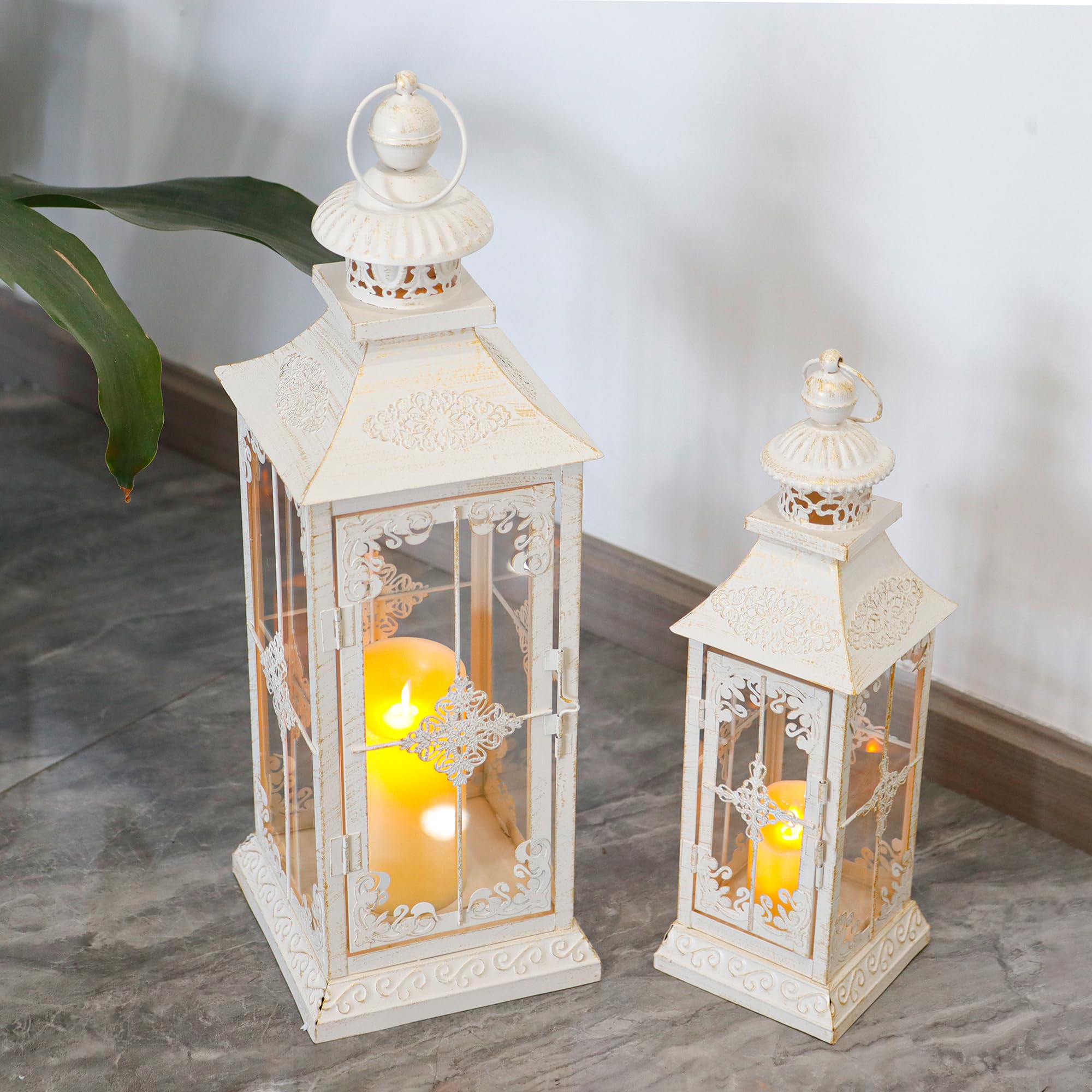 Set 2 Lanterne Legno Naturale Marrone Stile Rustico da Interno - MARIA