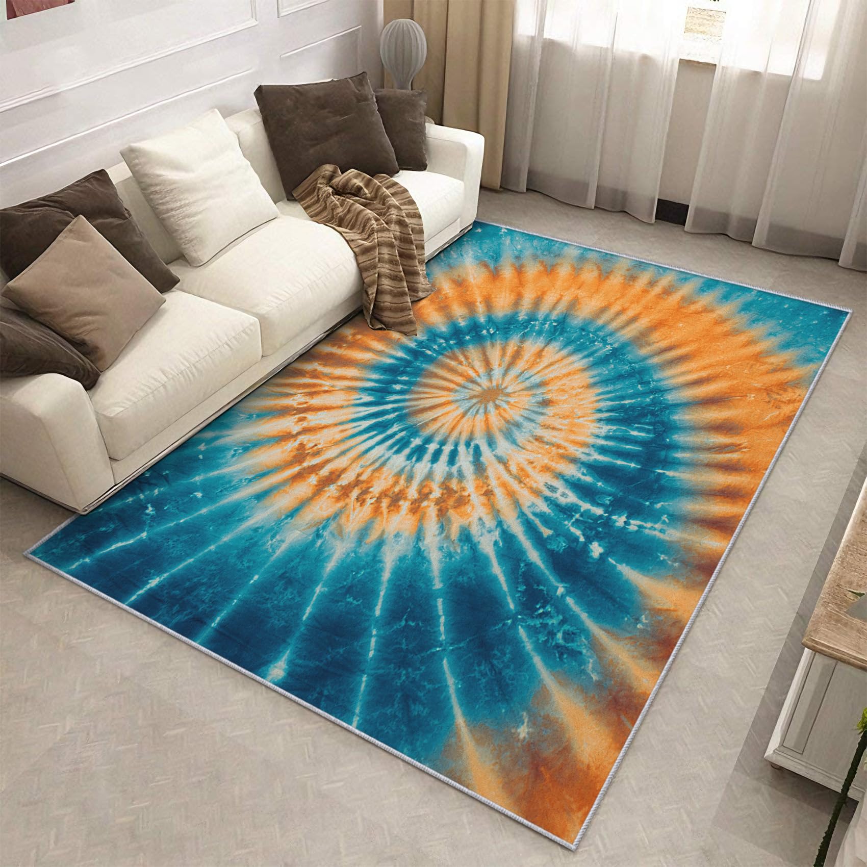 Tapis salon tourbillon psychédélique lavable pour masquer et protéger les sols usés