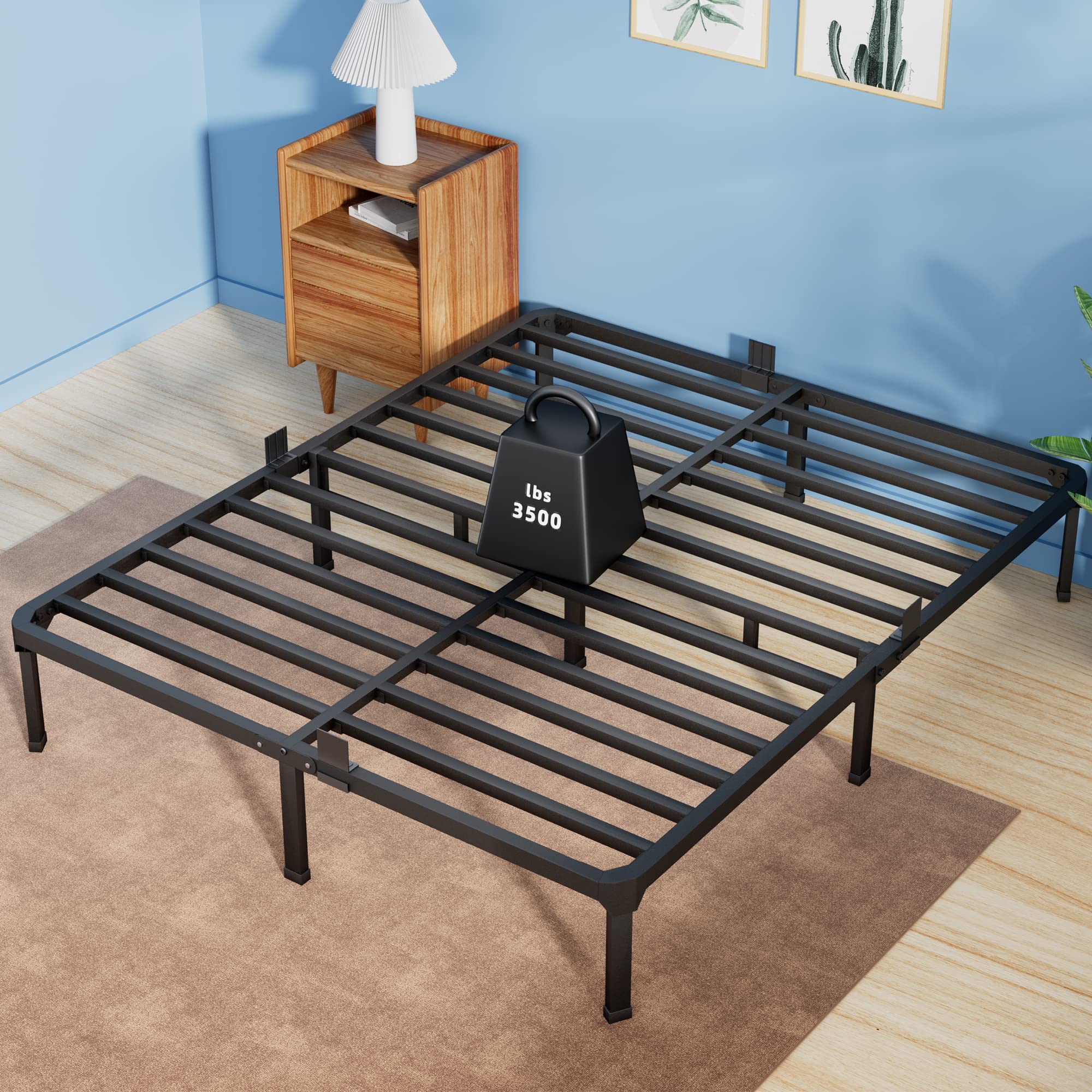 ROIL 14 Inch Queen Size Bed Frame with Mattress Slide Stopper Double