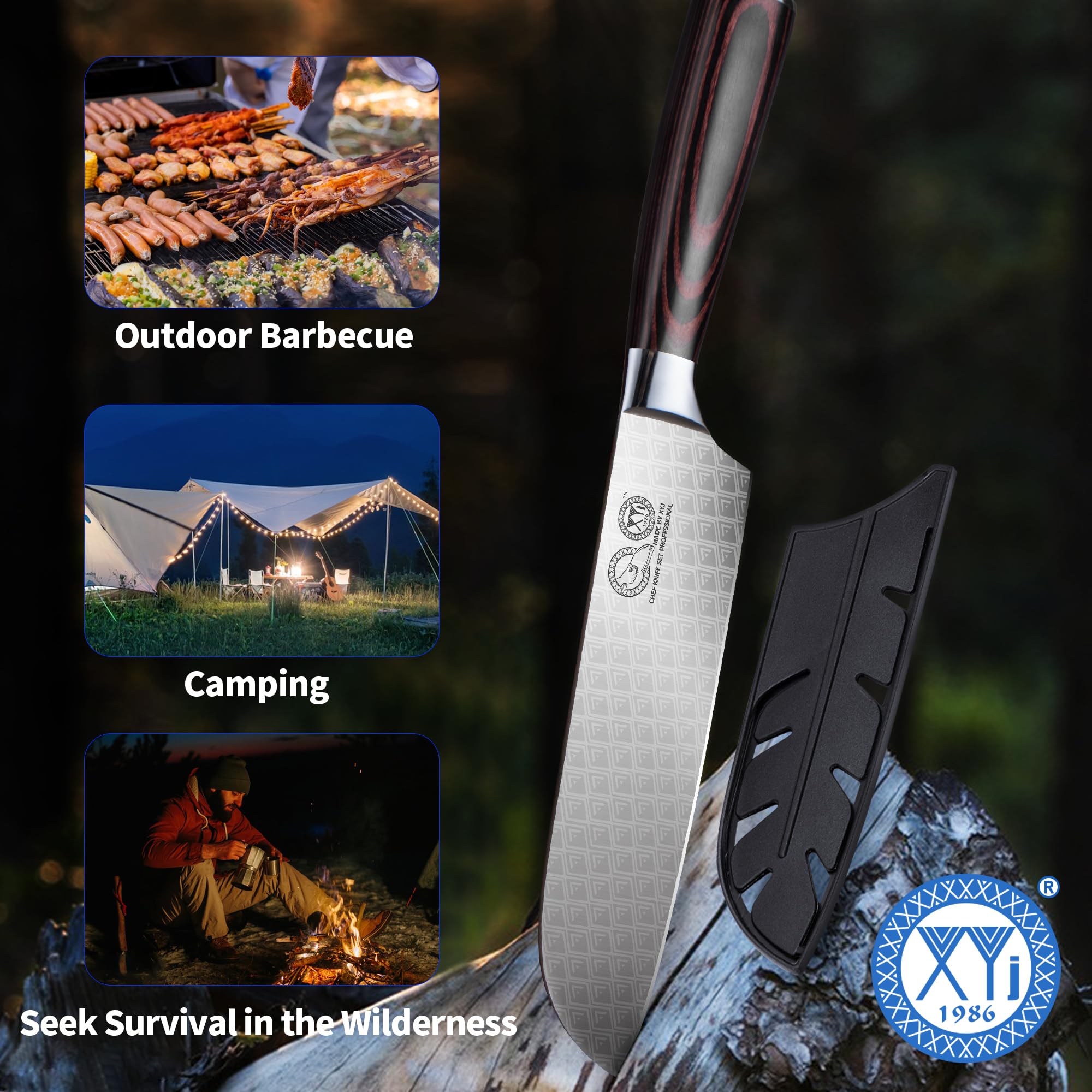 XYJ 7 Inch Japanese Kitchen Knife,Stainlss Steel,Razor Sharp,Santoku Knife With Sleeve,Ergonomic Handle,Meat Cleaver for Meat Cuting,Vegetable Slicing Cooking Chef Knife
